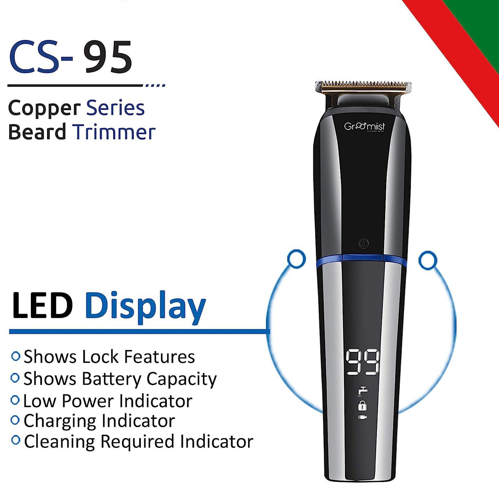 Groomiist Copper Series Rechargeable Corded & Cordless Wet & Dry Trimmer for Hair Clipping, Beard & Moustache for Men (90min Runtime, IPX6 Waterproof, Black & Chrome)_6