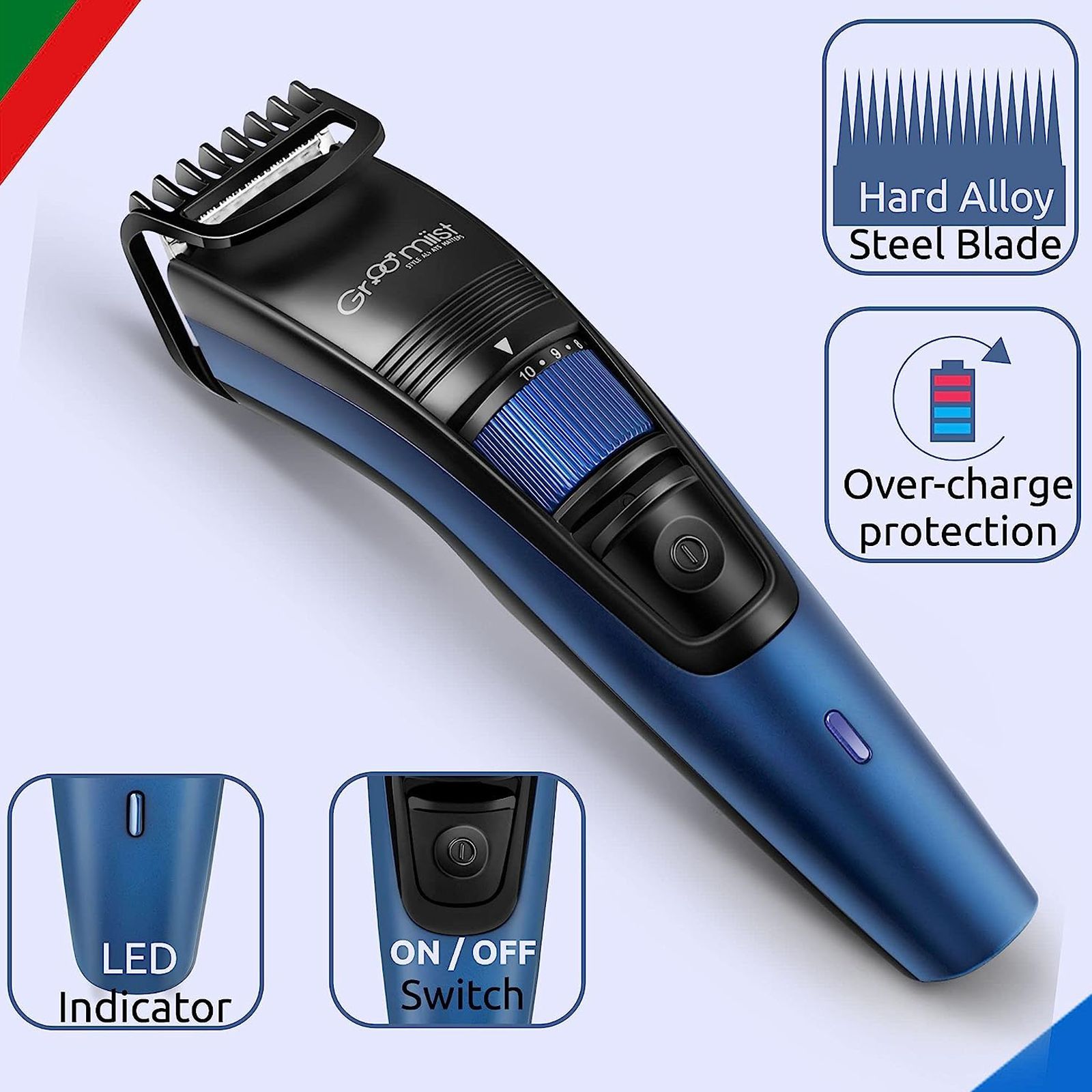 Groomiist Copper Series Rechargeable Corded & Cordless Wet & Dry Trimmer for Beard & Moustache with 20 Length Settings for Men (90min Runtime, LED Indicator, Black & Blue) Groomiist Copper Series Rechargeable Corded & Cordless Wet & Dry Trimmer for Beard & Moustache with 20 Length Settings for Men (90min Runtime, LED Indicator, Black & Blue)_5