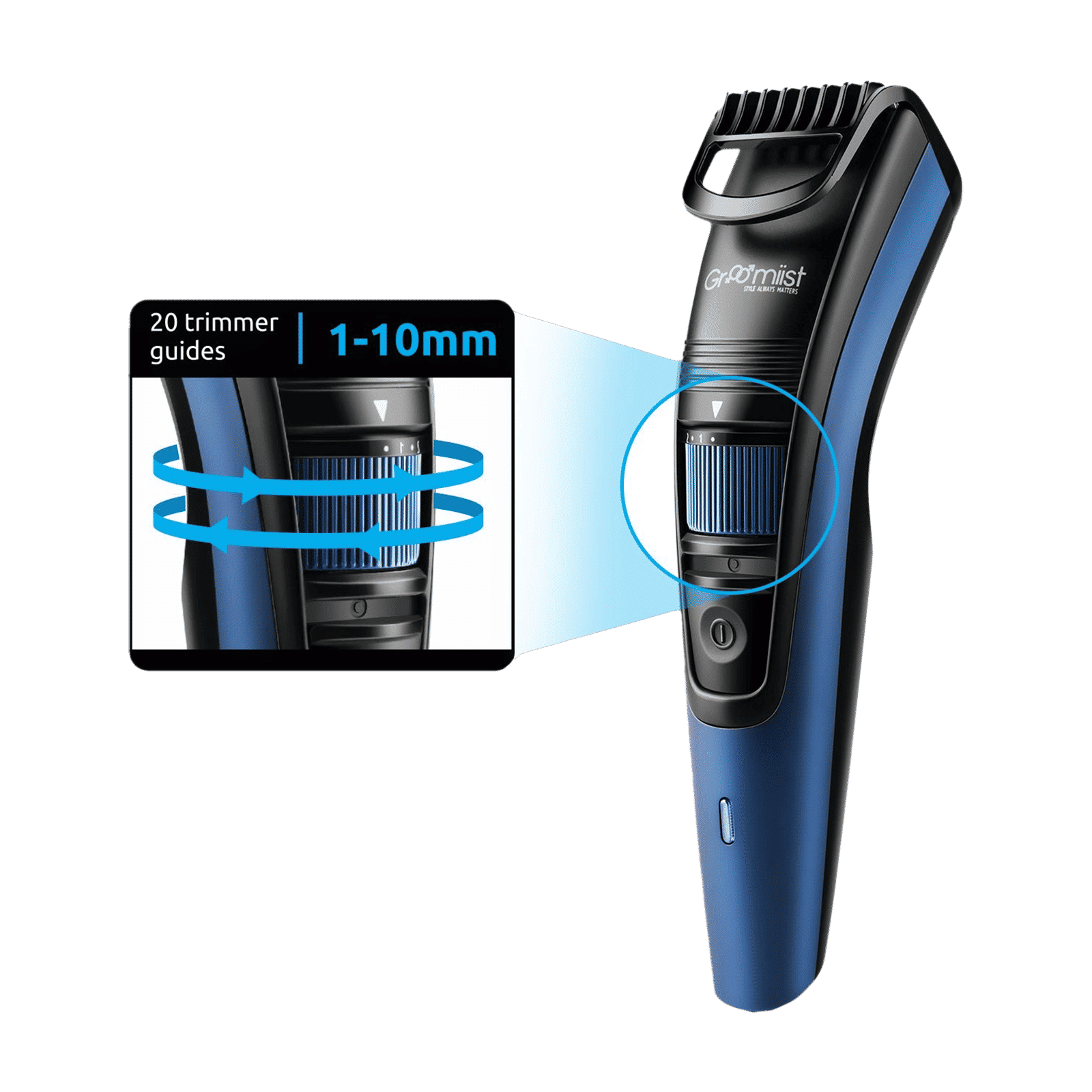Groomiist Copper Series Rechargeable Corded & Cordless Wet & Dry Trimmer for Beard & Moustache with 20 Length Settings for Men (90min Runtime, LED Indicator, Black & Blue) Groomiist Copper Series Rechargeable Corded & Cordless Wet & Dry Trimmer for Beard & Moustache with 20 Length Settings for Men (90min Runtime, LED Indicator, Black & Blue)_14