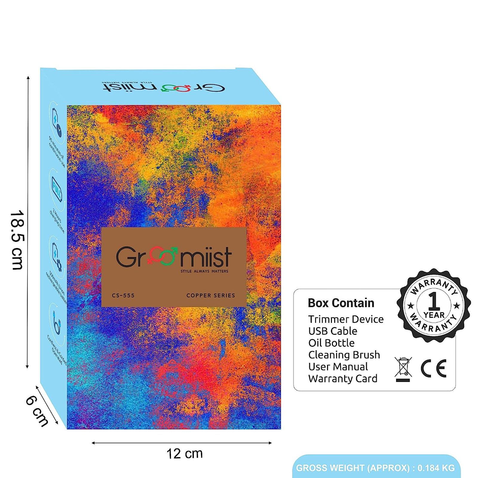 Groomiist Copper Series Rechargeable Corded & Cordless Wet & Dry Trimmer for Beard & Moustache with 20 Length Settings for Men (90min Runtime, LED Indicator, Black & Blue) Groomiist Copper Series Rechargeable Corded & Cordless Wet & Dry Trimmer for Beard & Moustache with 20 Length Settings for Men (90min Runtime, LED Indicator, Black & Blue)_3