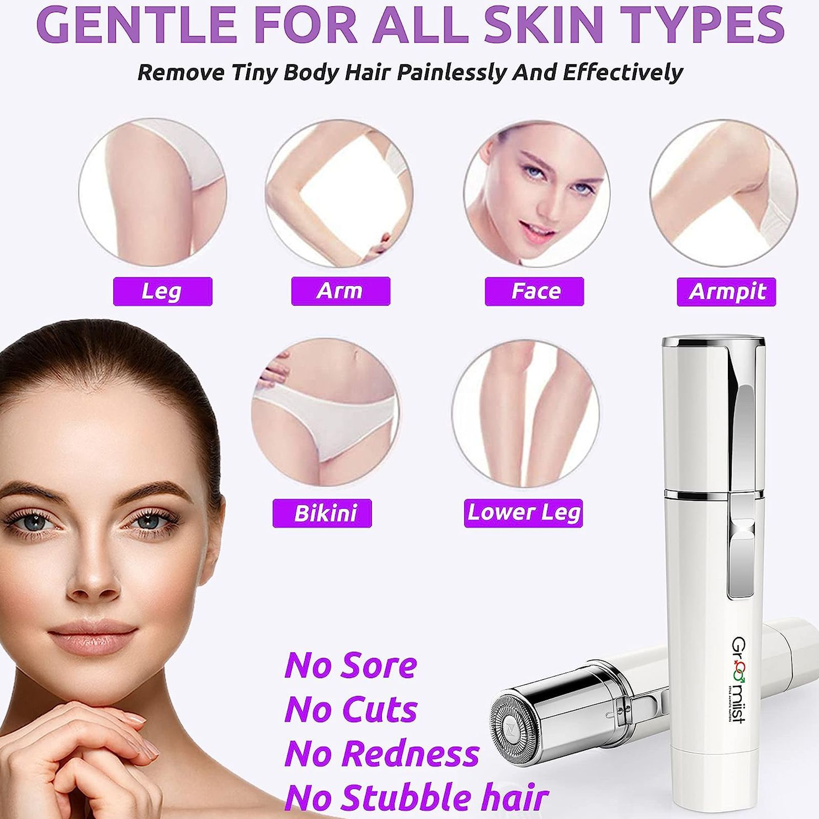 Groomiist Copper Series Cordless Wet & Dry Trimmer for Upper, Lower Lips, Cheeks, Chin & Neck for Women (120min Runtime, IPX5 Waterproof, White)_5