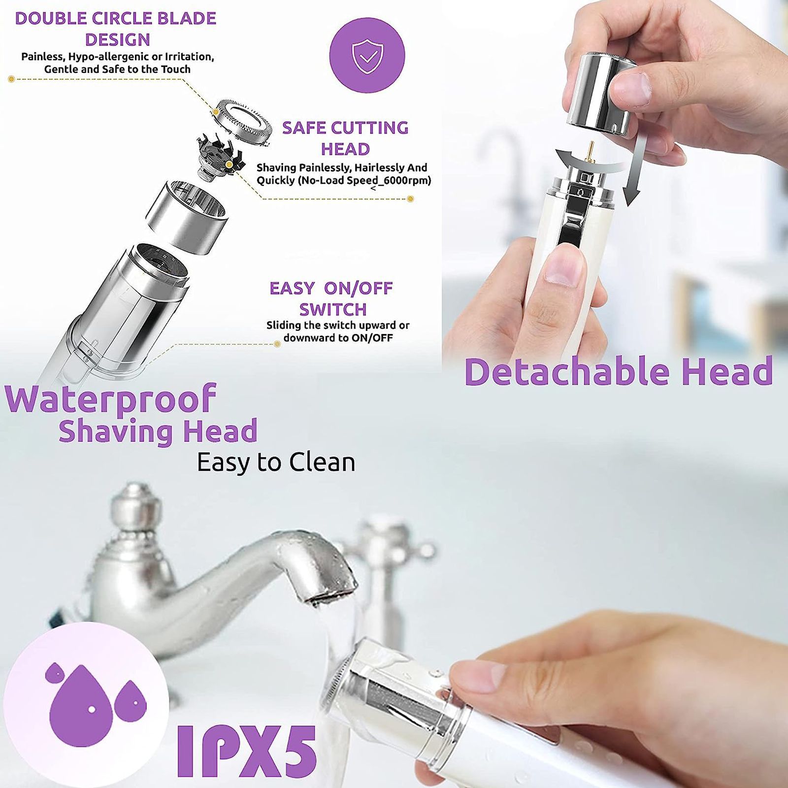 Groomiist Copper Series Cordless Wet & Dry Trimmer for Upper, Lower Lips, Cheeks, Chin & Neck for Women (120min Runtime, IPX5 Waterproof, White)_7