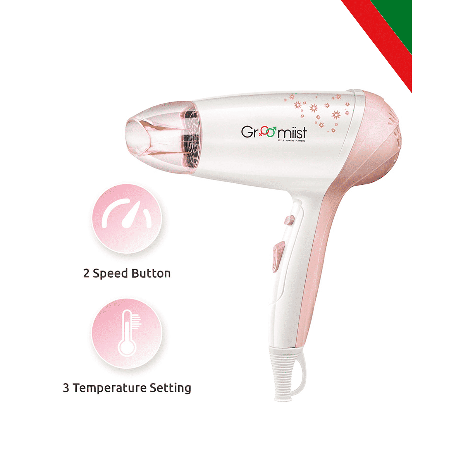 Groomiist Copper Series Hair Dryer with 2 Heat Settings & Cool Shot (Motor & Fan Balance Technology, White & Peach)_7