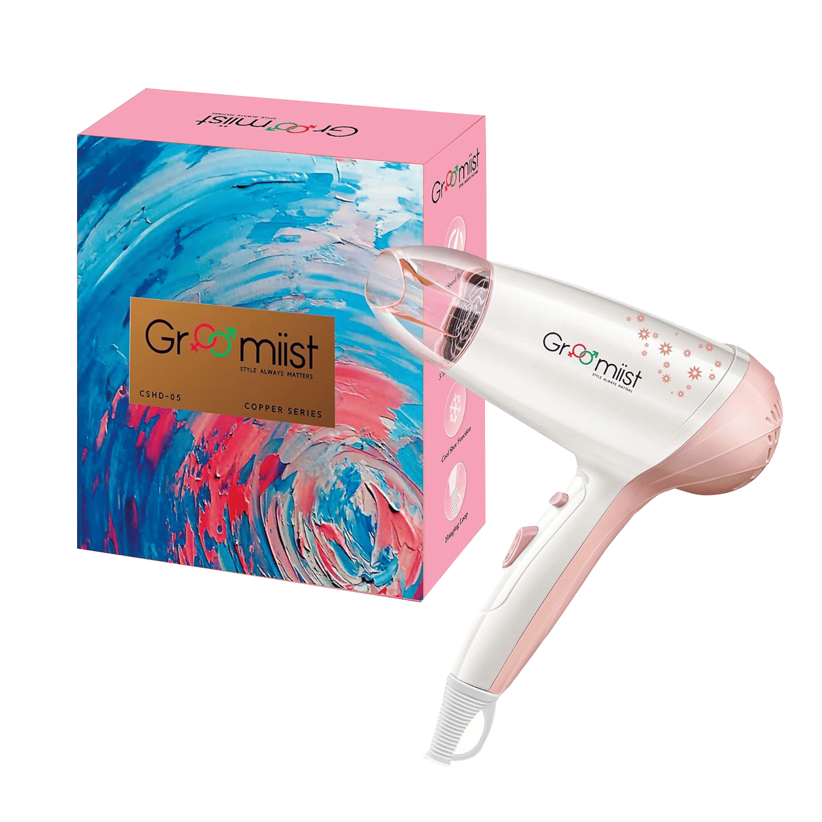 Groomiist Copper Series Hair Dryer with 2 Heat Settings & Cool Shot (Motor & Fan Balance Technology, White & Peach)_8