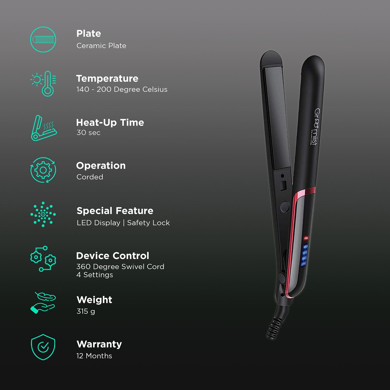 Groomiist Gold Series Hair Straightener with Safety Lock Function (Ceramic Plates, Black)_3