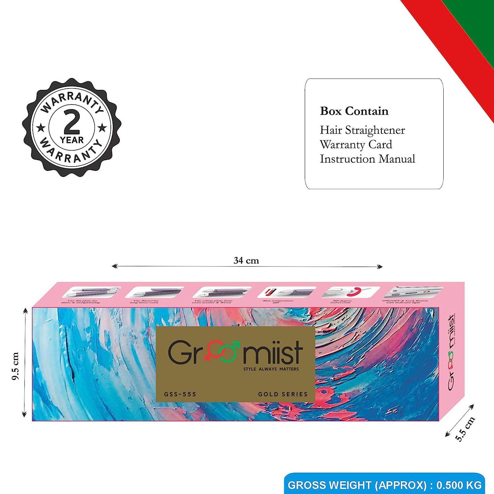 Groomiist Gold Series 3-in-1 Hair Straightener with Lock Button (Ceramic Plates, Pink)_4