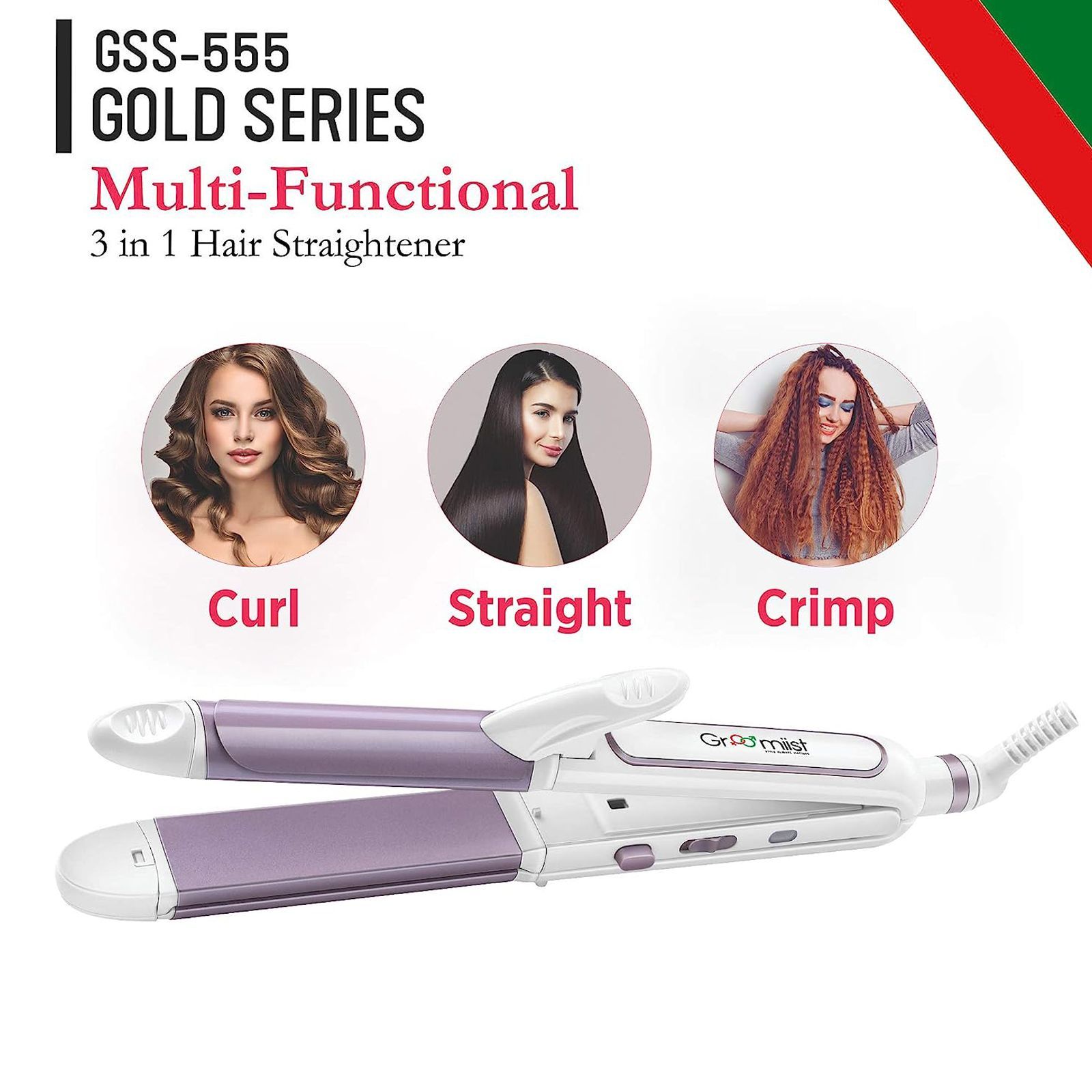 Groomiist Gold Series 3-in-1 Hair Straightener with Lock Button (Ceramic Plates, Pink)_5