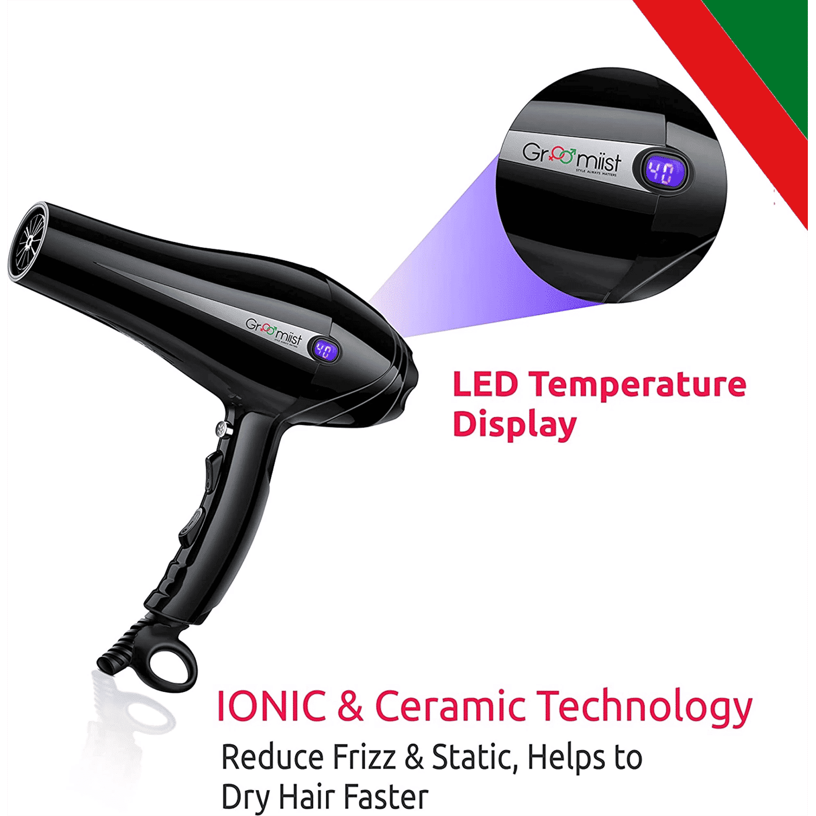 Groomiist Professional Series Hair Dryer with 3 Heat Settings (Ionic & Ceramic Technology, Black)_4