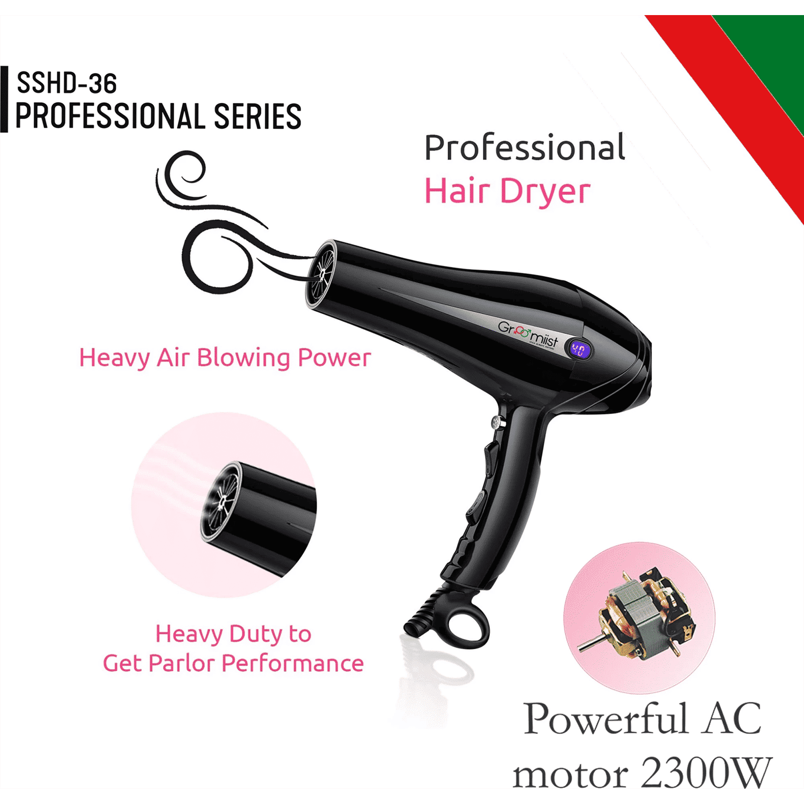 Groomiist Professional Series Hair Dryer with 3 Heat Settings (Ionic & Ceramic Technology, Black)_5