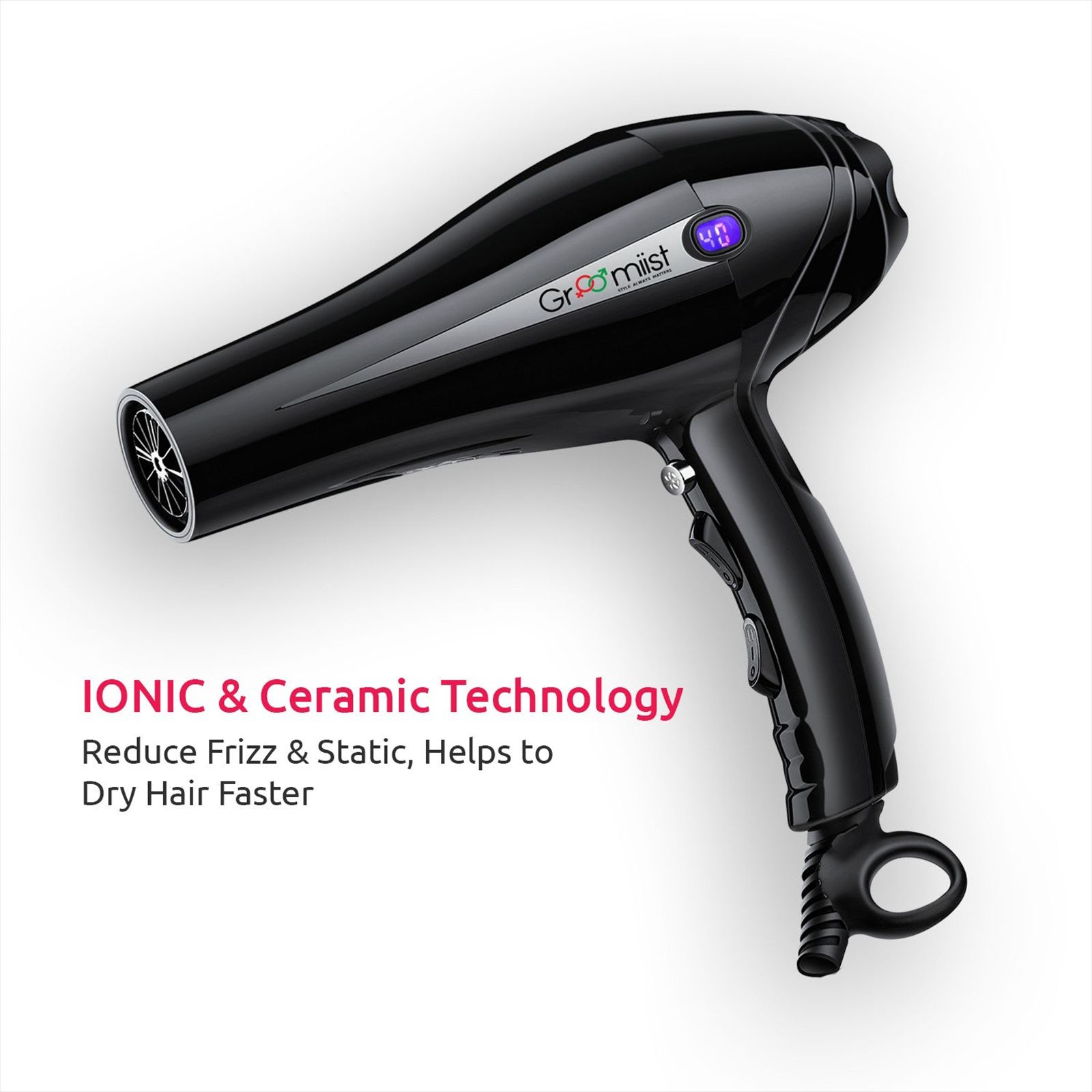 Groomiist Professional Series Hair Dryer with 3 Heat Settings (Ionic & Ceramic Technology, Black)_9