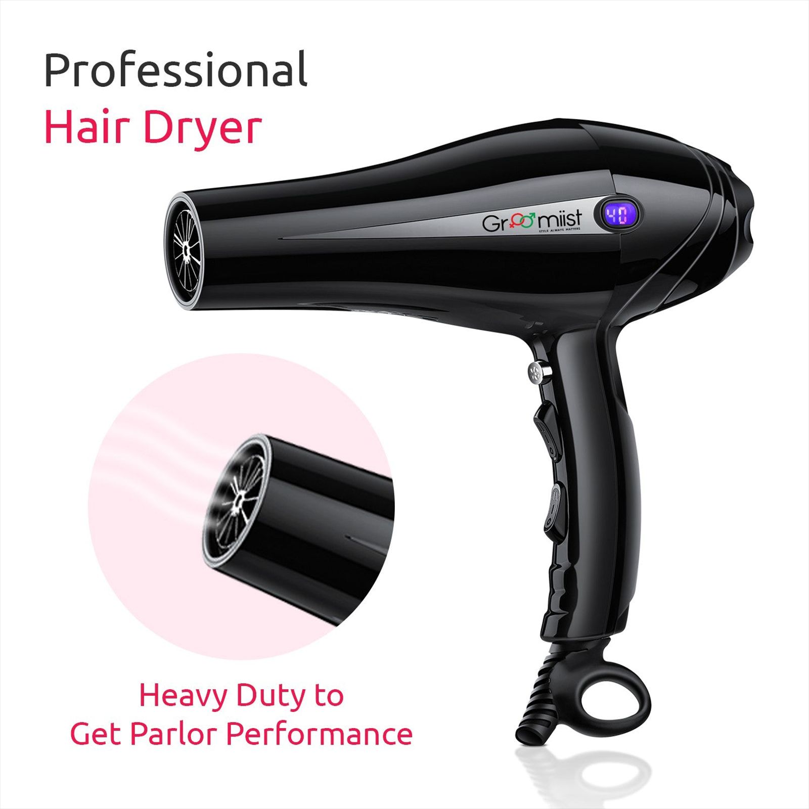 Groomiist Professional Series Hair Dryer with 3 Heat Settings (Ionic & Ceramic Technology, Black)_10