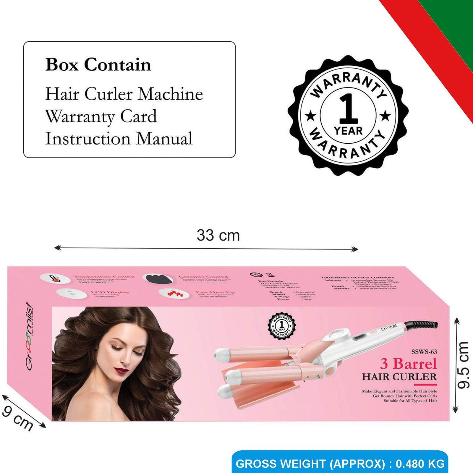 Groomiist Professional Series 3 Hair Styler with LCD Display (Folding Lock Button, Pink)_4