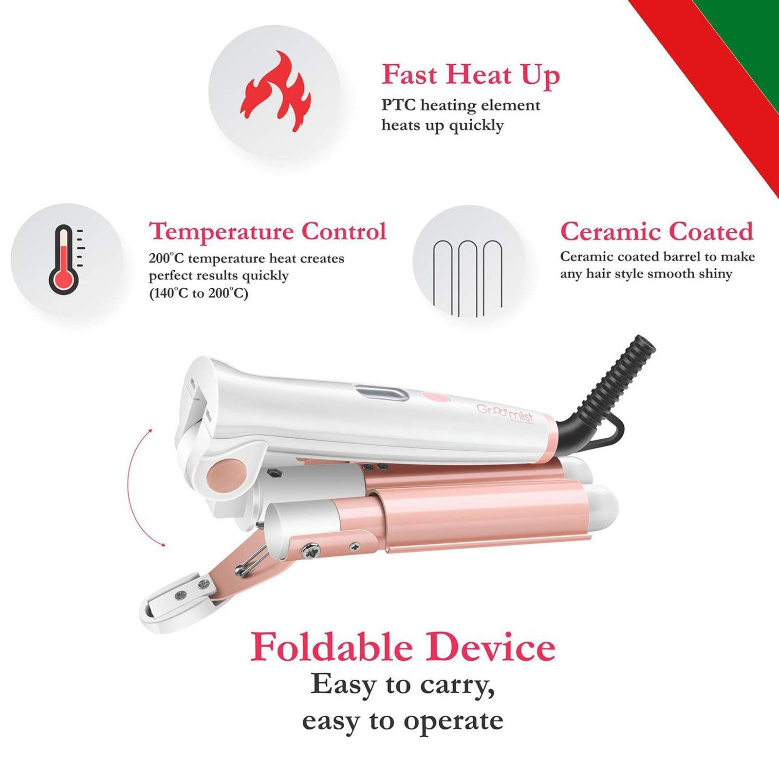 Groomiist Professional Series 3 Hair Styler with LCD Display (Folding Lock Button, Pink)_6