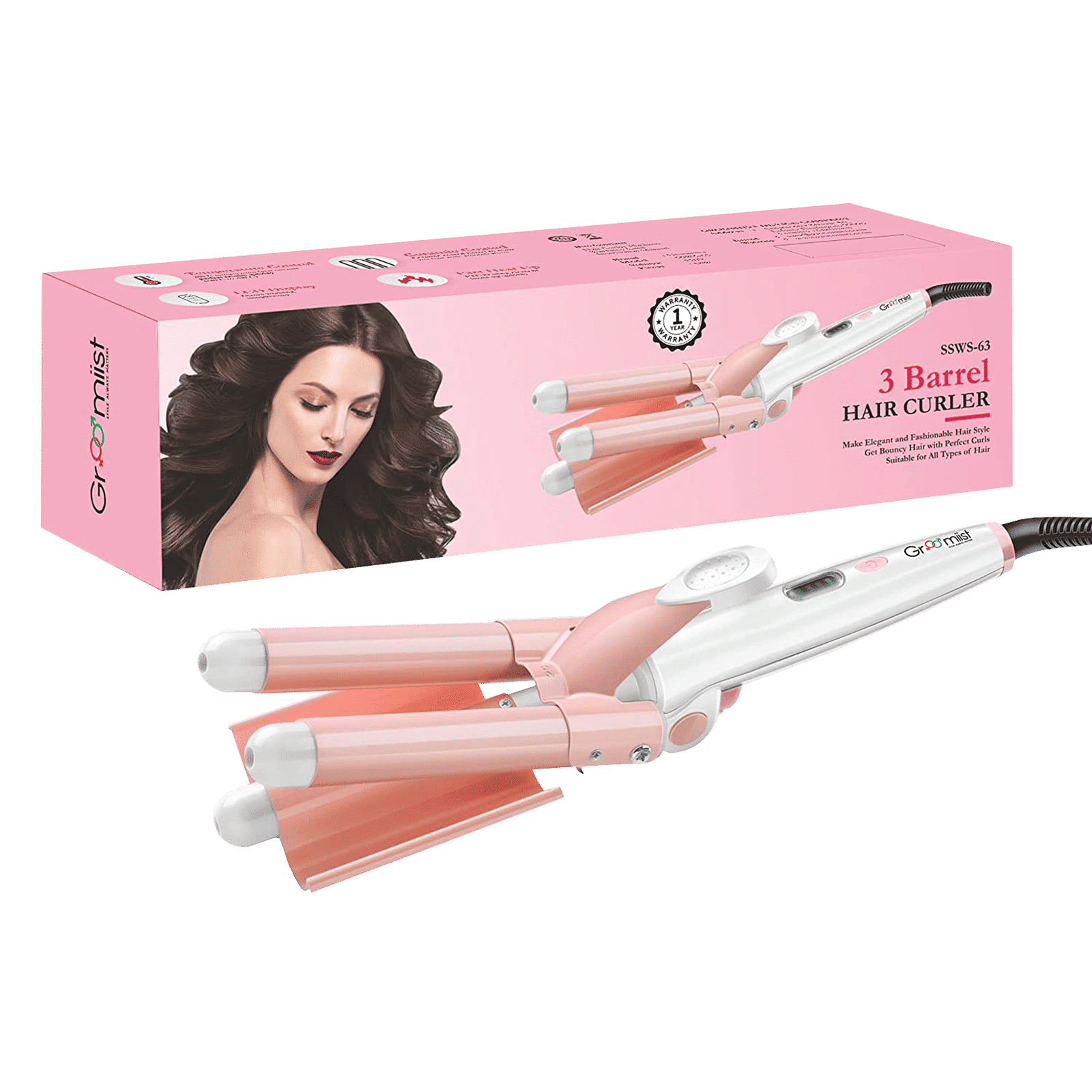 Groomiist Professional Series 3 Hair Styler with LCD Display (Folding Lock Button, Pink)_13