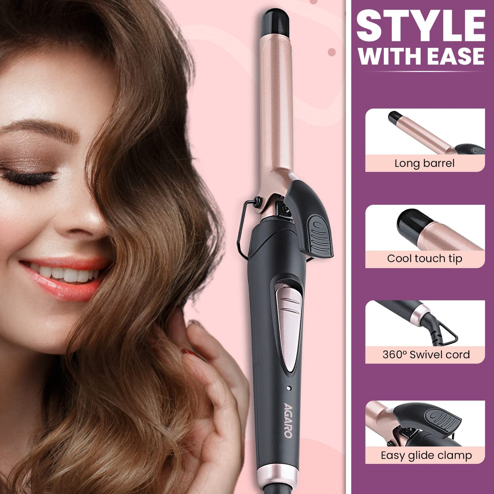 AGARO HC6001 Hair Styler with Tourmaline Infused Ceramic Plates (Cool Touch Tip, Black & Rose Gold)_5