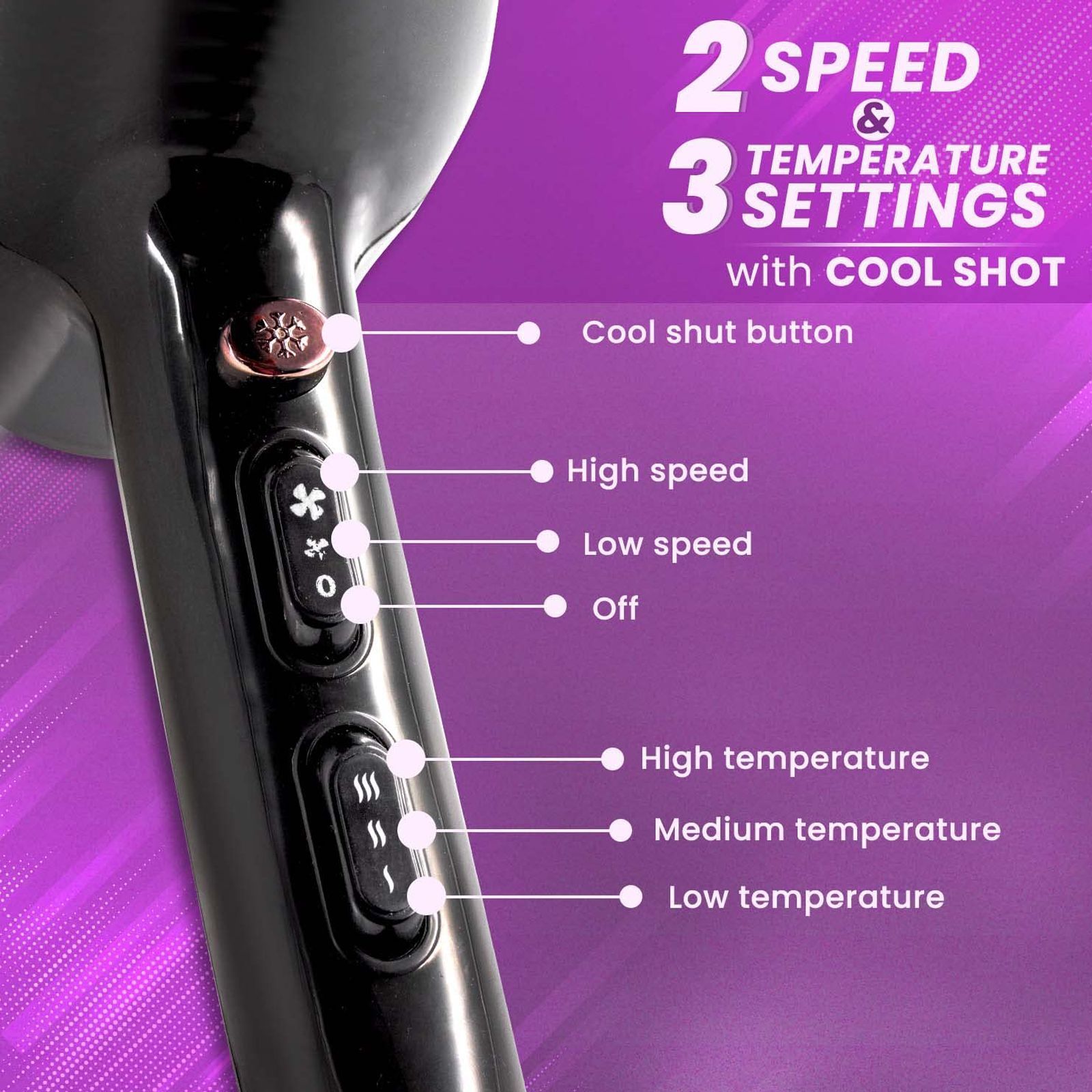 AGARO Turbo Pro Hair Dryer with 3 Heat Settings & Cool Shot (Diffuser, Black)_6