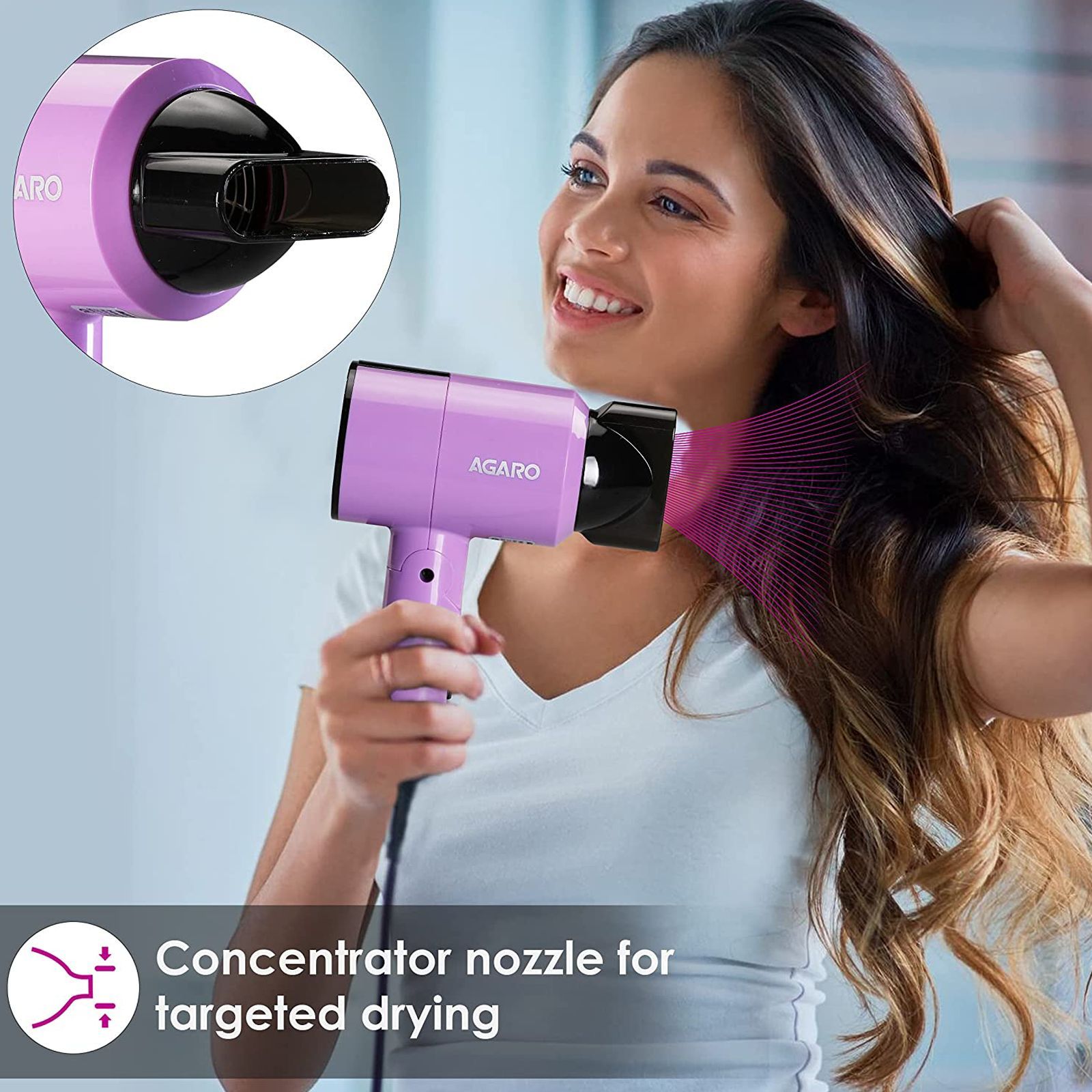 AGARO HD1211 Hair Dryer with 2 Heat Settings & Cool Mode (Overheat Protection, Purple)_4