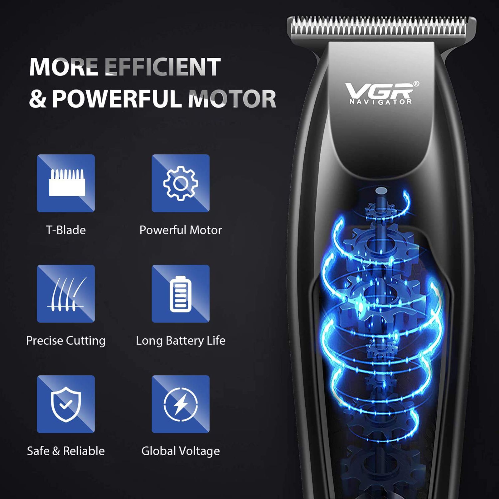 VGR V-070 Rechargeable Cordless Wet & Dry Trimmer for Hair Clipping, Beard, Moustache & Body Grooming with 5 Length Settings for Men (120min Runtime, Digital Display, Black)_7