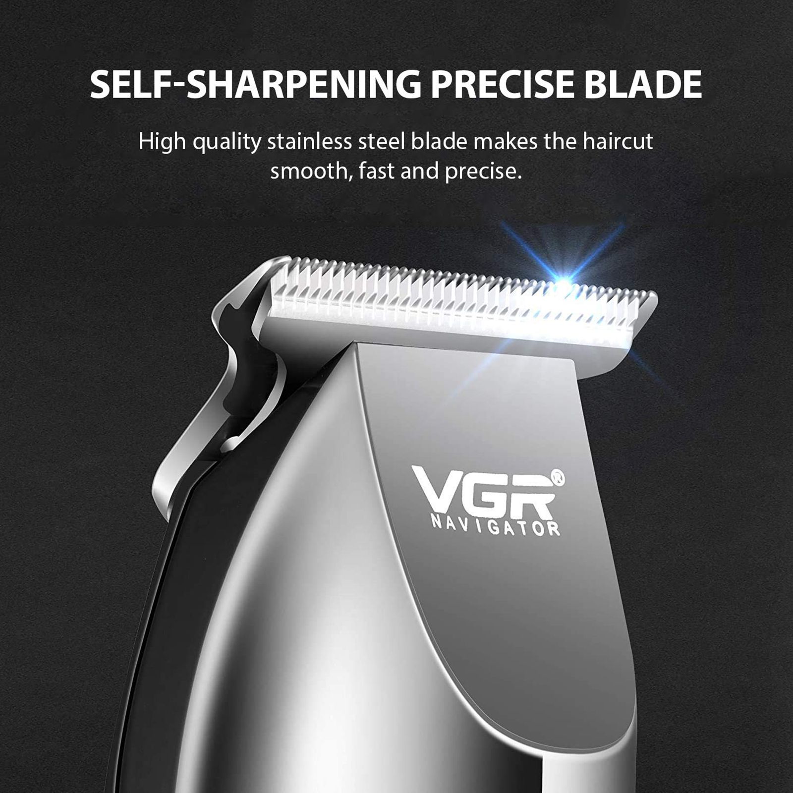 VGR V-070 Rechargeable Cordless Wet & Dry Trimmer for Hair Clipping, Beard, Moustache & Body Grooming with 5 Length Settings for Men (120min Runtime, Digital Display, Black)_8