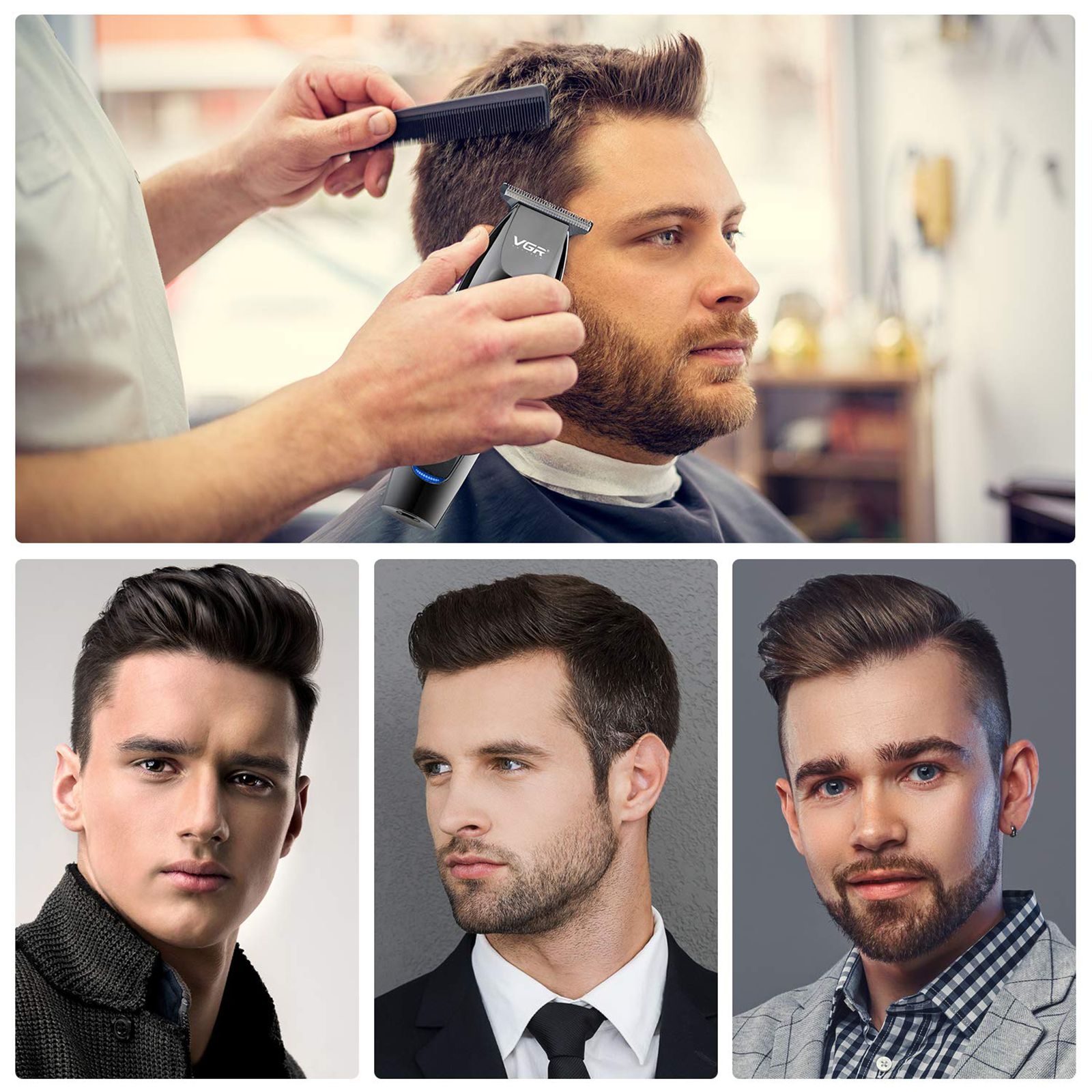 VGR V-070 Rechargeable Cordless Wet & Dry Trimmer for Hair Clipping, Beard, Moustache & Body Grooming with 5 Length Settings for Men (120min Runtime, Digital Display, Black)_3