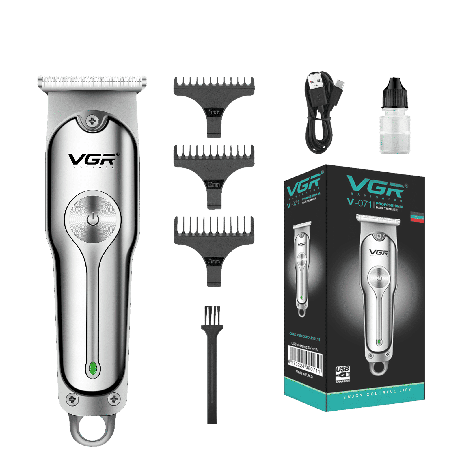 VGR India V-071 Rechargeable Corded & Cordless Dry & Wet Trimmer for Hair Clipping, Body Grooming, Beard & Mustache with 3 Length Settings for Men (120mins Runtime, Turbo Function, Silver)_4