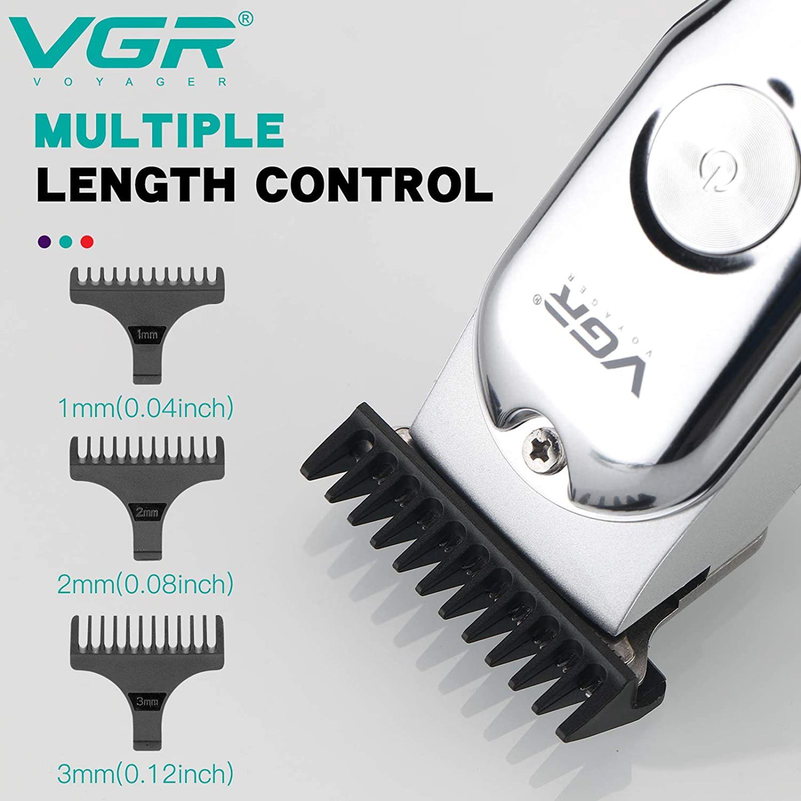 VGR India V-071 Rechargeable Corded & Cordless Dry & Wet Trimmer for Hair Clipping, Body Grooming, Beard & Mustache with 3 Length Settings for Men (120mins Runtime, Turbo Function, Silver)_5