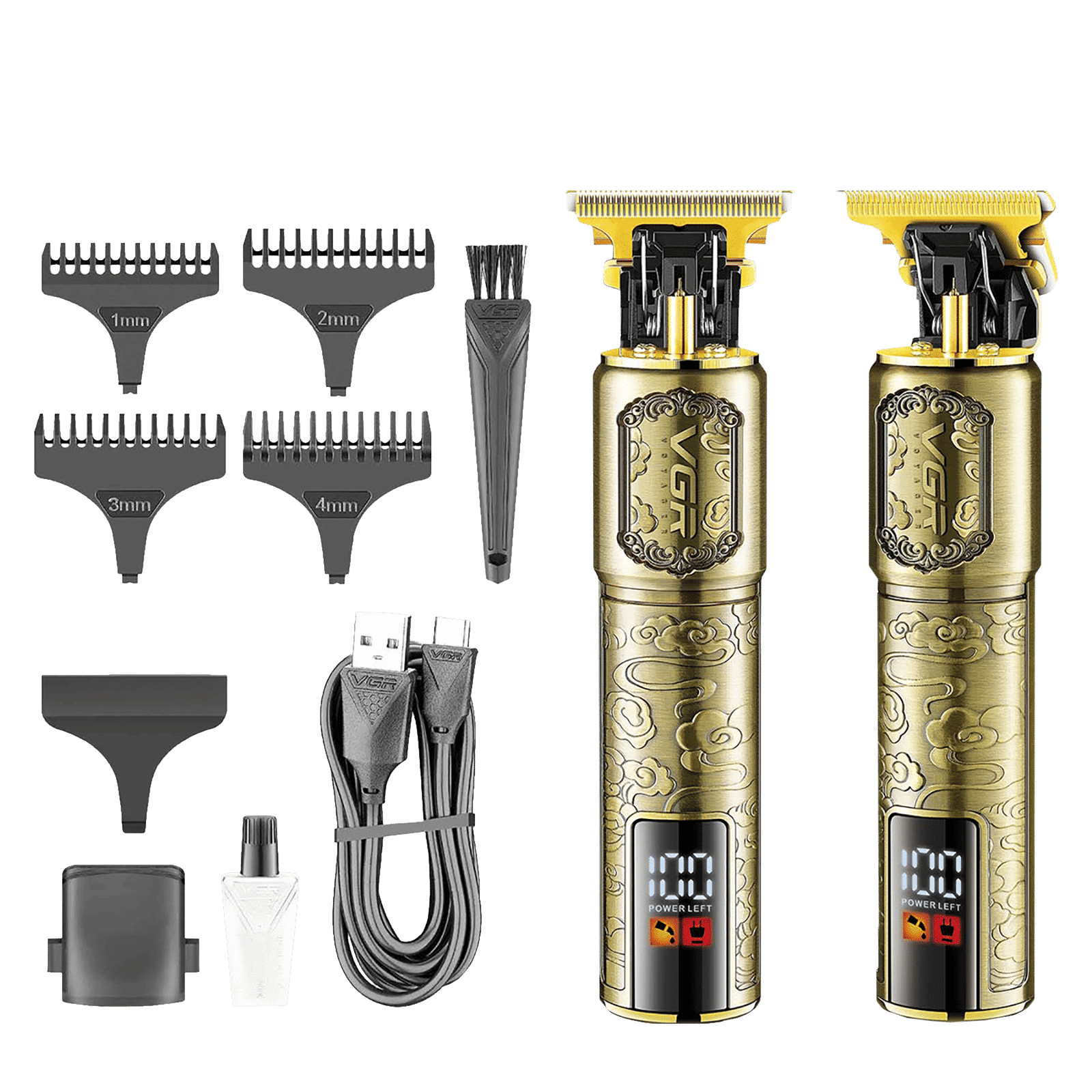 VGR V-073 Rechargeable Cordless Wet & Dry Trimmer for Hair Clipping, Beard, Moustache, Body Grooming & Intimate Areas with 4 Length Settings for Men (240min Runtime, LED Display, Gold)_1