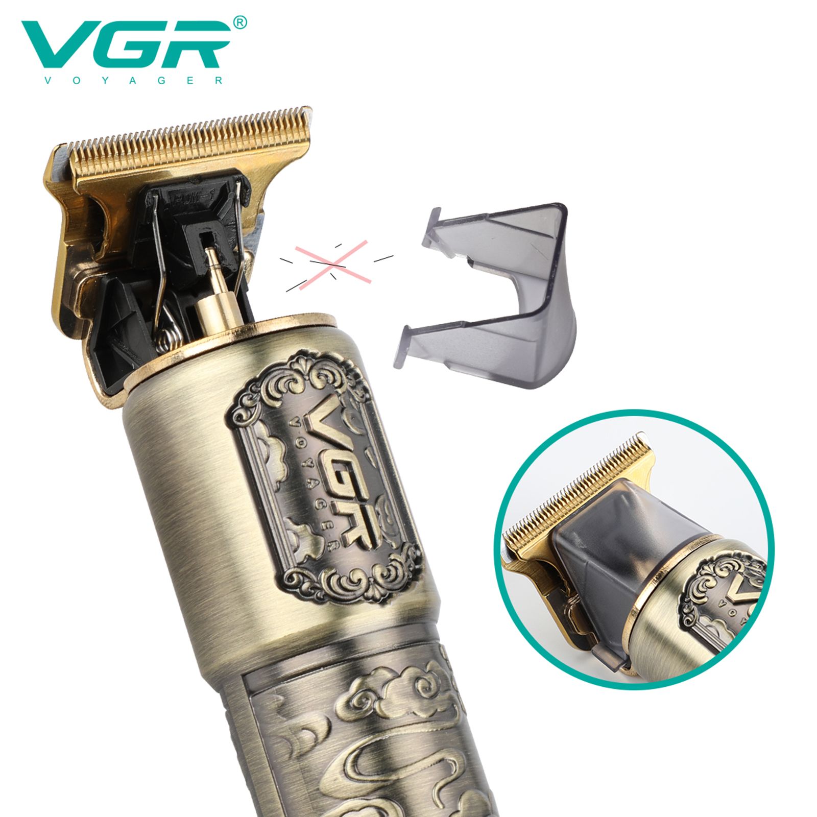 VGR V-073 Rechargeable Cordless Wet & Dry Trimmer for Hair Clipping, Beard, Moustache, Body Grooming & Intimate Areas with 4 Length Settings for Men (240min Runtime, LED Display, Gold)_6