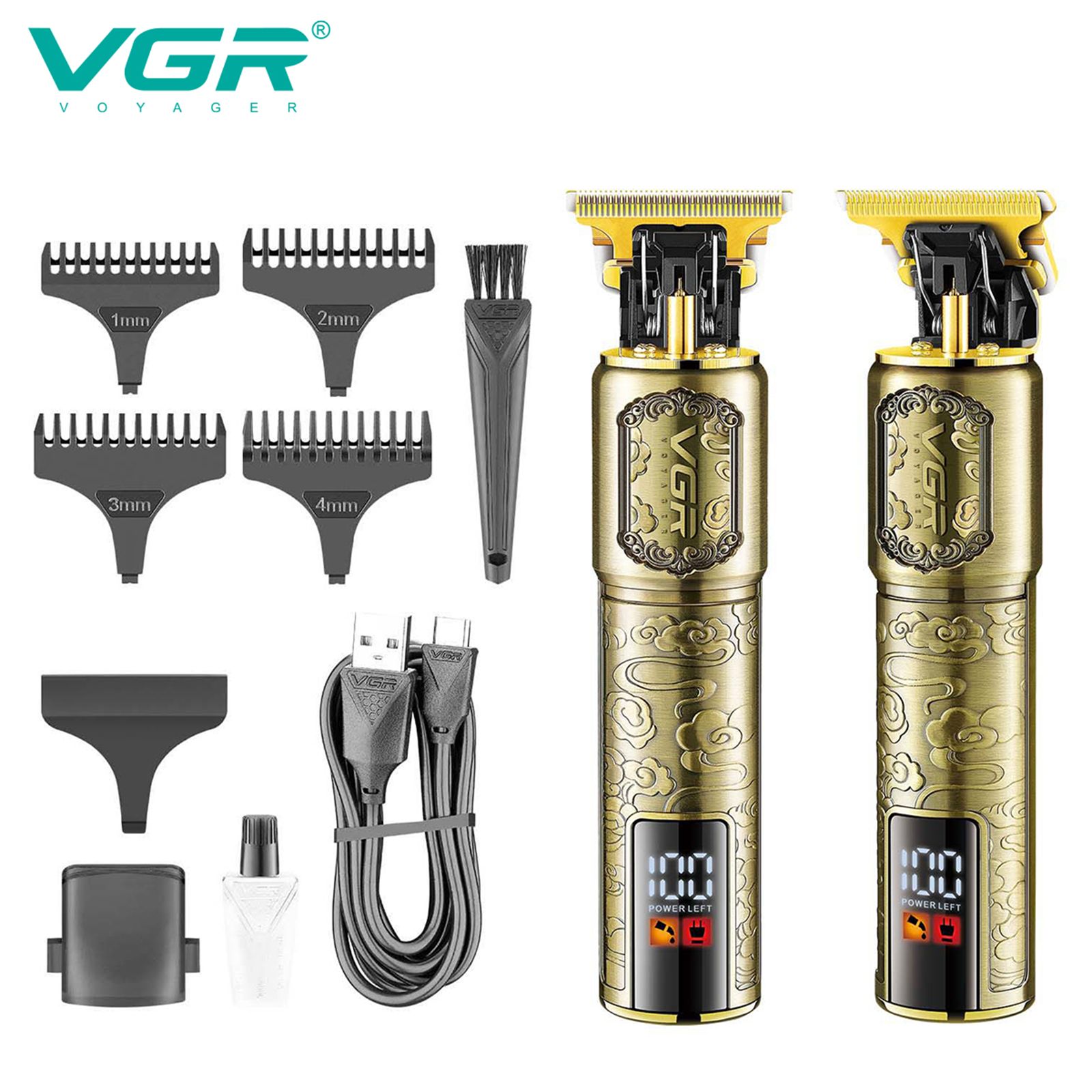 VGR V-073 Rechargeable Cordless Wet & Dry Trimmer for Hair Clipping, Beard, Moustache, Body Grooming & Intimate Areas with 4 Length Settings for Men (240min Runtime, LED Display, Gold)_11