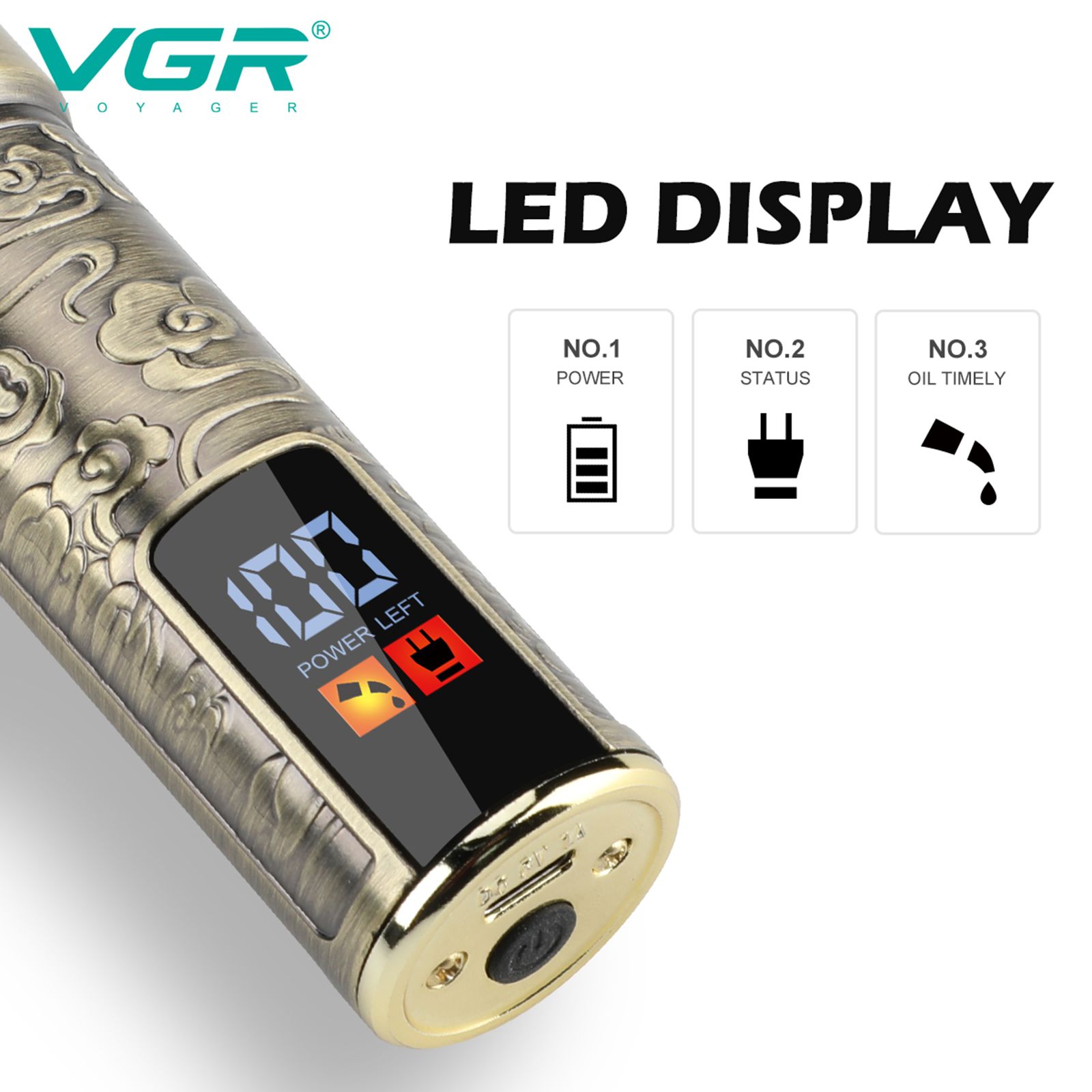 VGR V-073 Rechargeable Cordless Wet & Dry Trimmer for Hair Clipping, Beard, Moustache, Body Grooming & Intimate Areas with 4 Length Settings for Men (240min Runtime, LED Display, Gold)_12