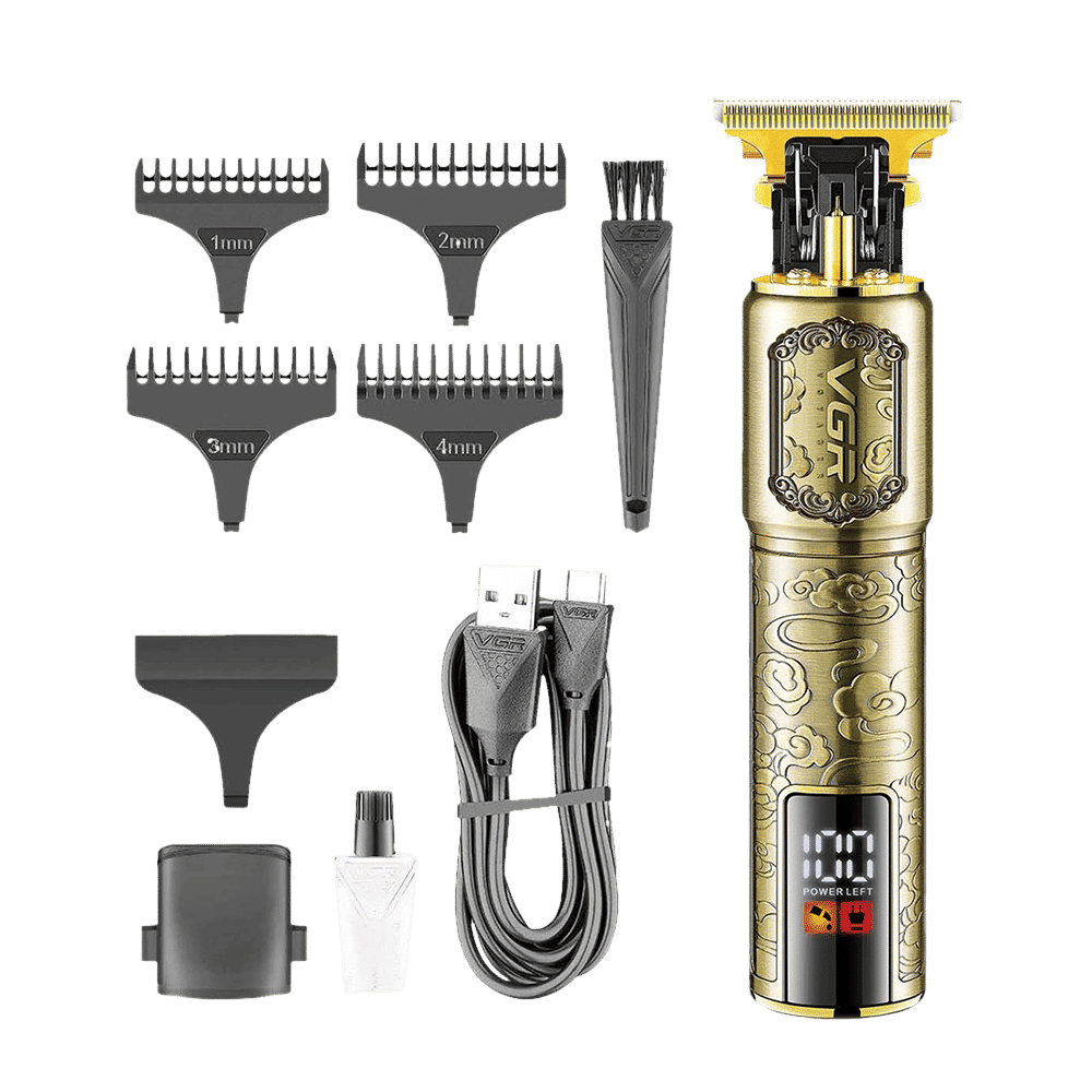 VGR V-073 Rechargeable Cordless Wet & Dry Trimmer for Hair Clipping, Beard, Moustache, Body Grooming & Intimate Areas with 4 Length Settings for Men (240min Runtime, LED Display, Gold)_4