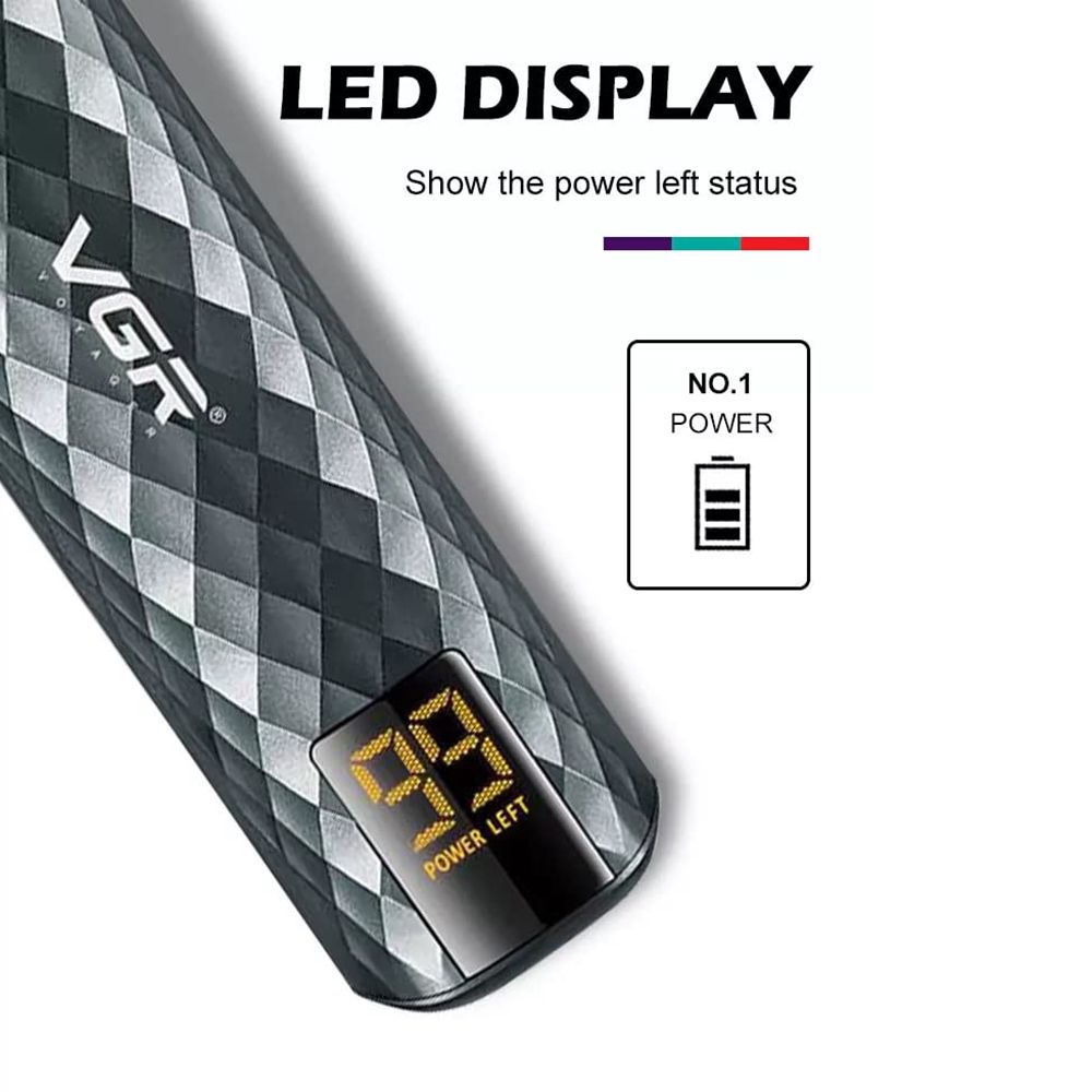 VGR V-077 Rechargeable Cordless Dry Trimmer for Hair Clipping, Beard, Moustache, Body Grooming & Intimate Areas with 3 Length Settings for Men (150min Runtime, LED Display, Black)_4