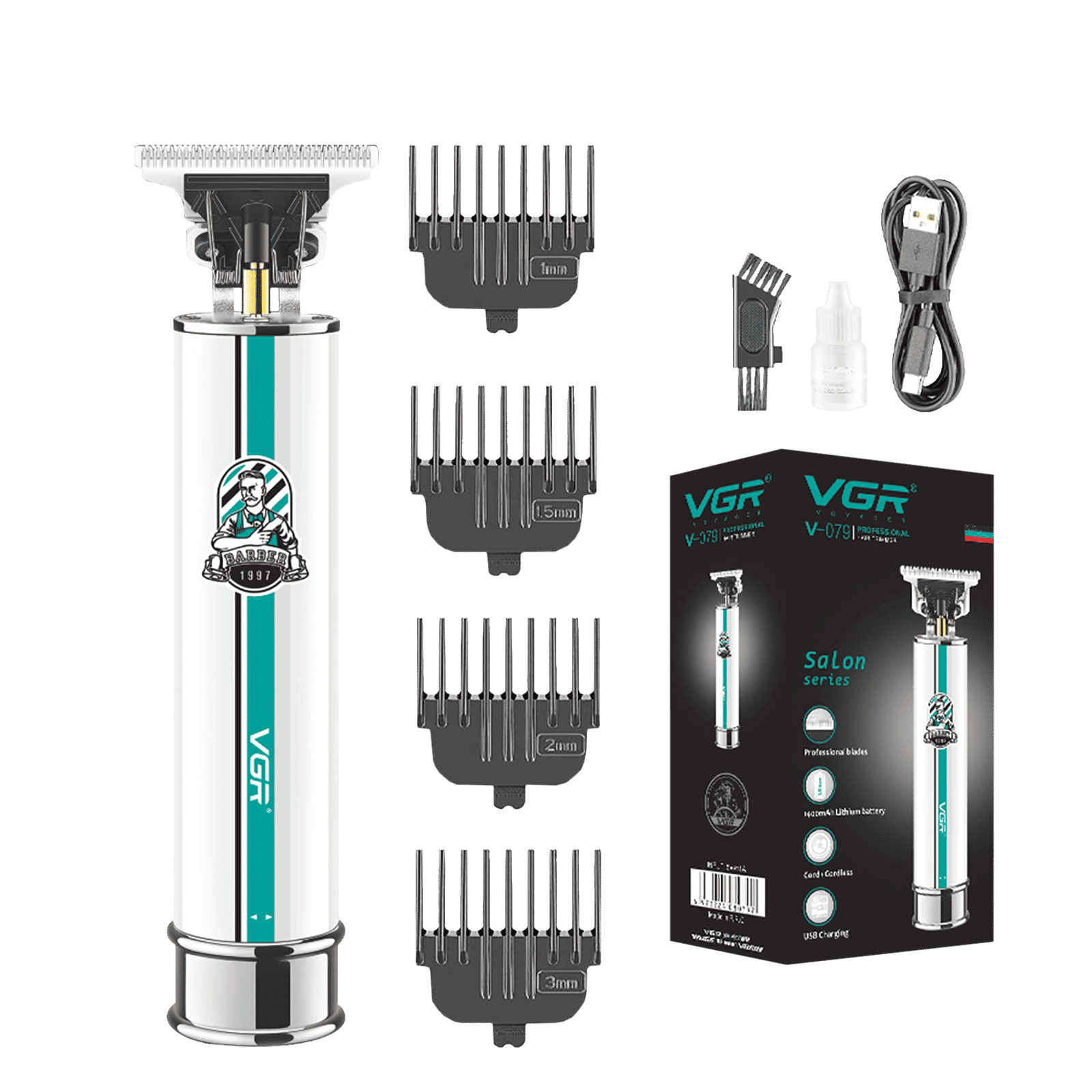 VGR V-079 Rechargeable Corded & Cordless Dry Trimmer for Hair Clipping, Beard, Moustache & Body Grooming with 4 Length Settings for Men (300min Runtime, 2-Color Light Indicator, White)_1