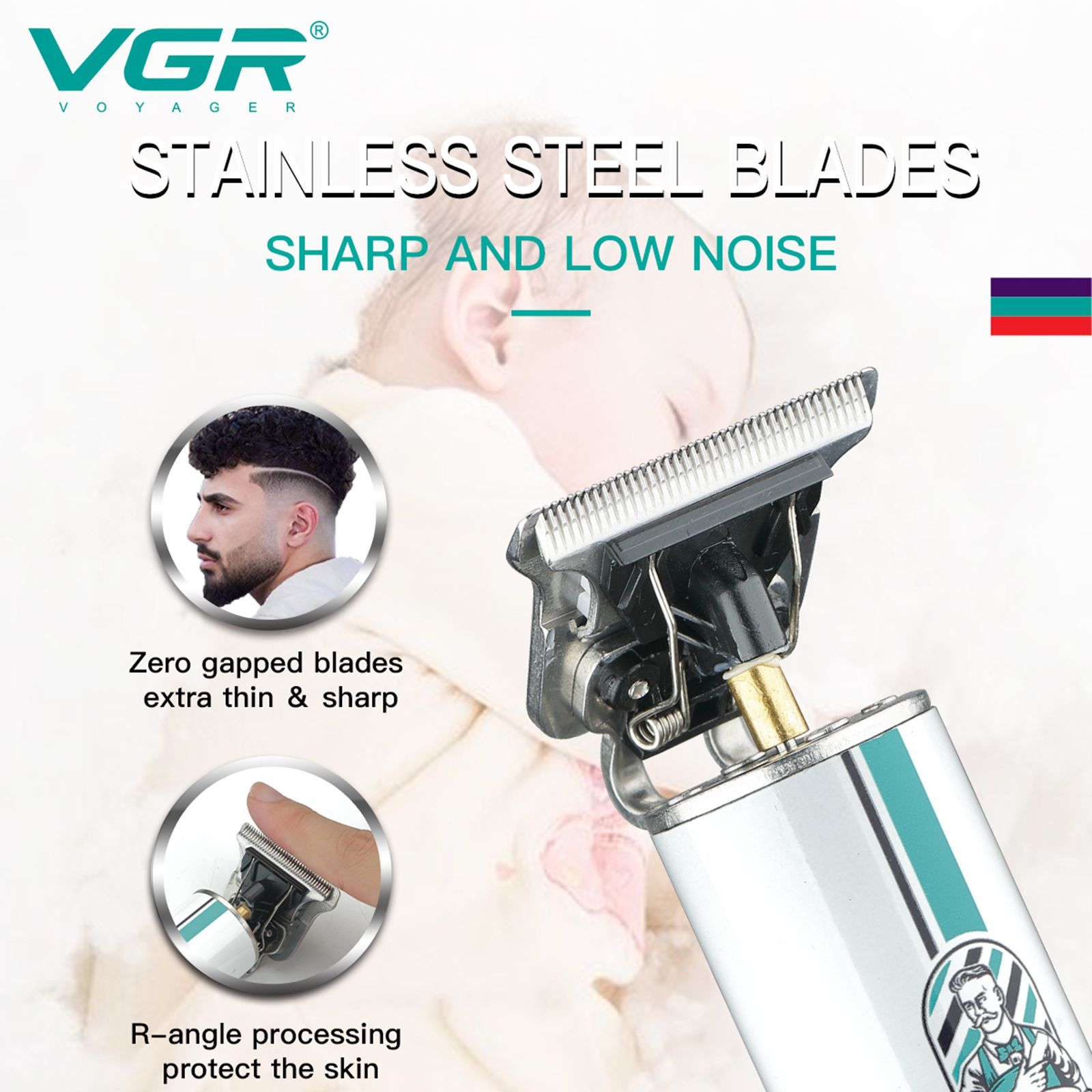 VGR V-079 Rechargeable Corded & Cordless Dry Trimmer for Hair Clipping, Beard, Moustache & Body Grooming with 4 Length Settings for Men (300min Runtime, 2-Color Light Indicator, White)_7