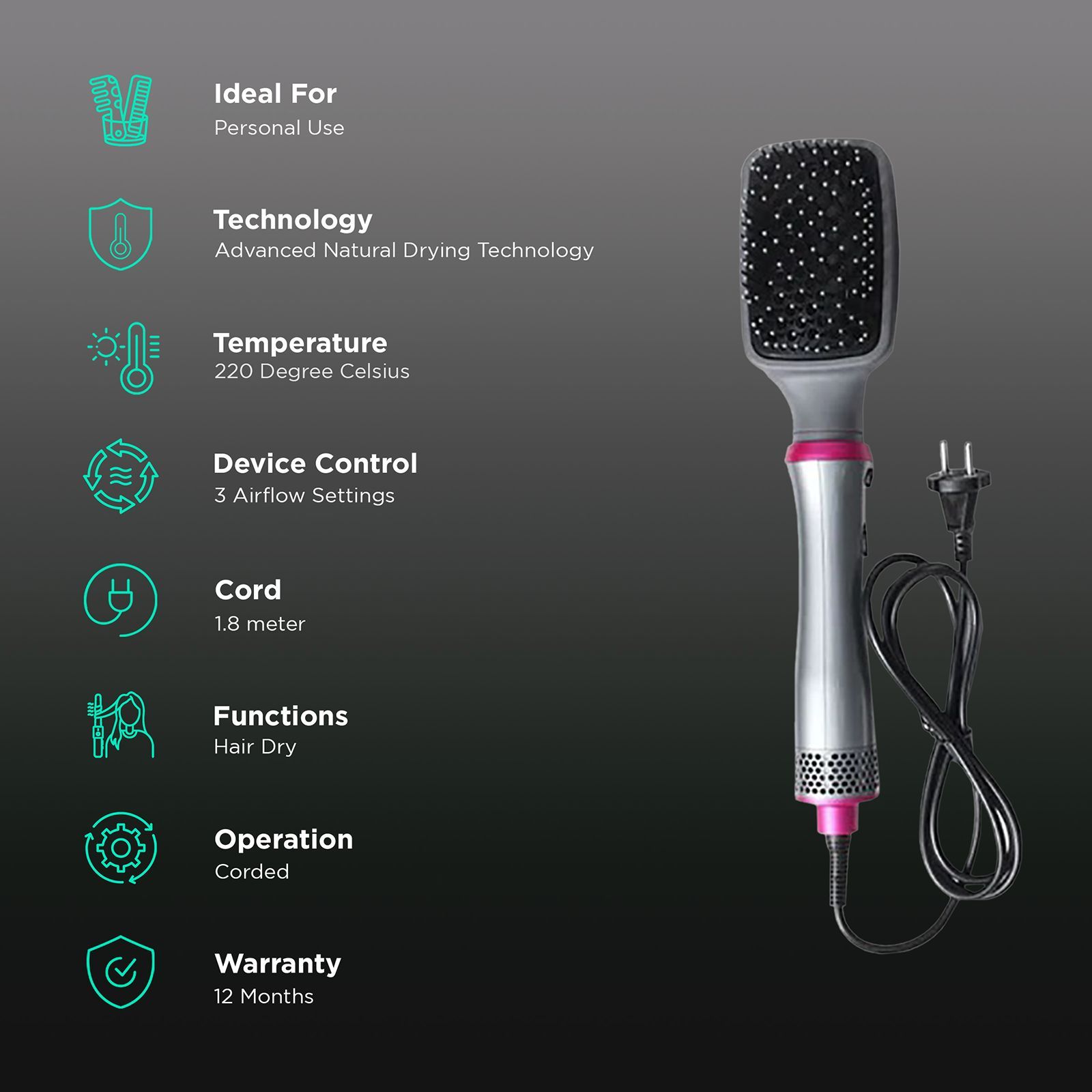 VGR Professional Salon Series 4-in-1 Hair Styler with Advanced Natural Drying Technology (360 Degree Airflow, Black)_3