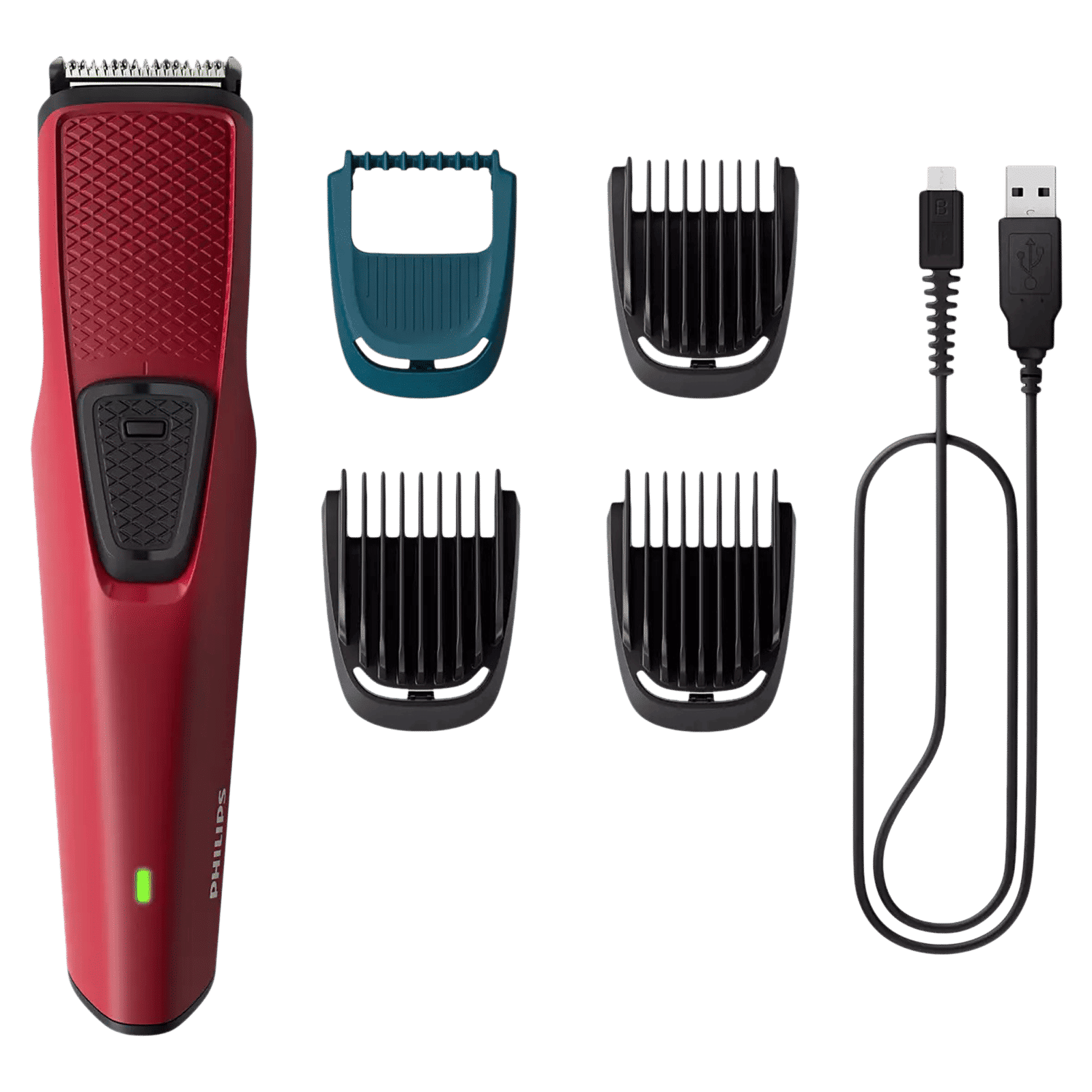 PHILIPS Series 1000 Rechargeable Cordless Dry Trimmer for Beard & Moustache with 4 Length Settings for Men (60min Runtime, DataPower Technology, Red)_1