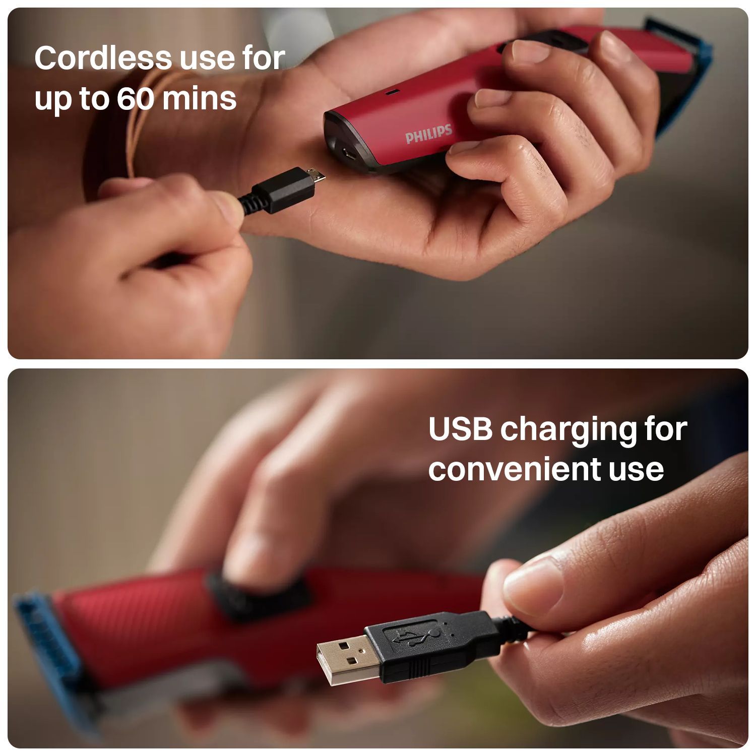 PHILIPS Series 1000 Rechargeable Cordless Dry Trimmer for Beard & Moustache with 4 Length Settings for Men (60min Runtime, DataPower Technology, Red)_13