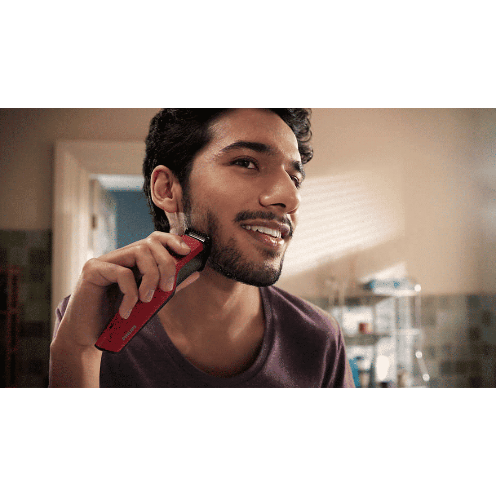 PHILIPS Series 1000 Rechargeable Cordless Dry Trimmer for Beard & Moustache with 4 Length Settings for Men (60min Runtime, DataPower Technology, Red)_7