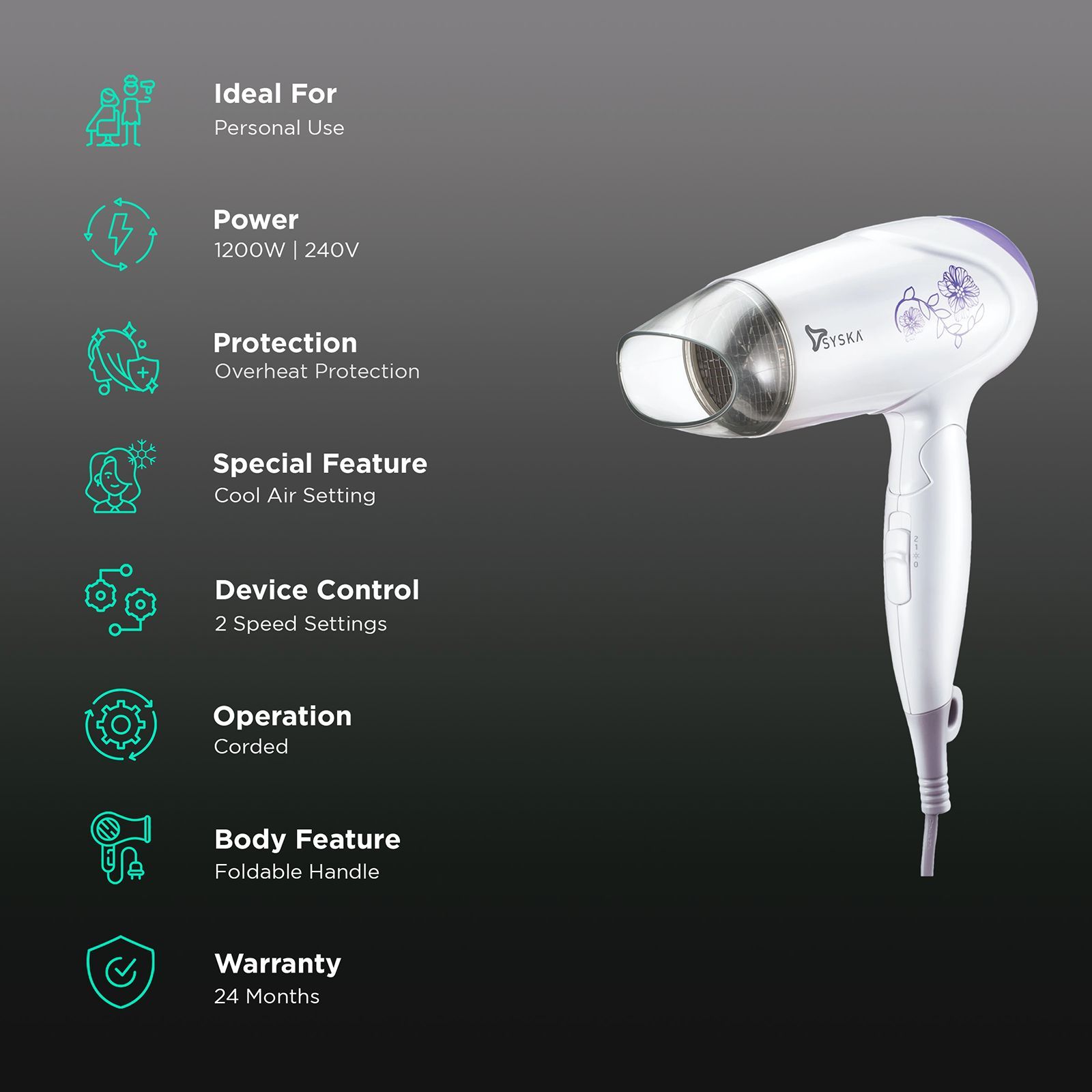 SYSKA Trendsetter Hair Dryer (Heat Balance Technology, White & Blue)_2