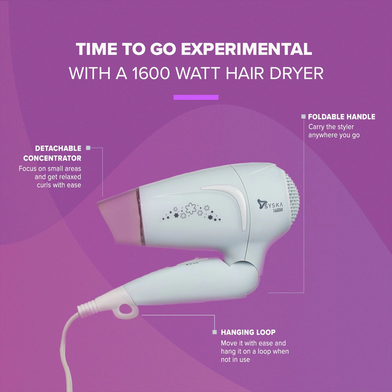 SYSKA HD1625 Hair Dryer (Heat Balance Technology, White Blue)_5