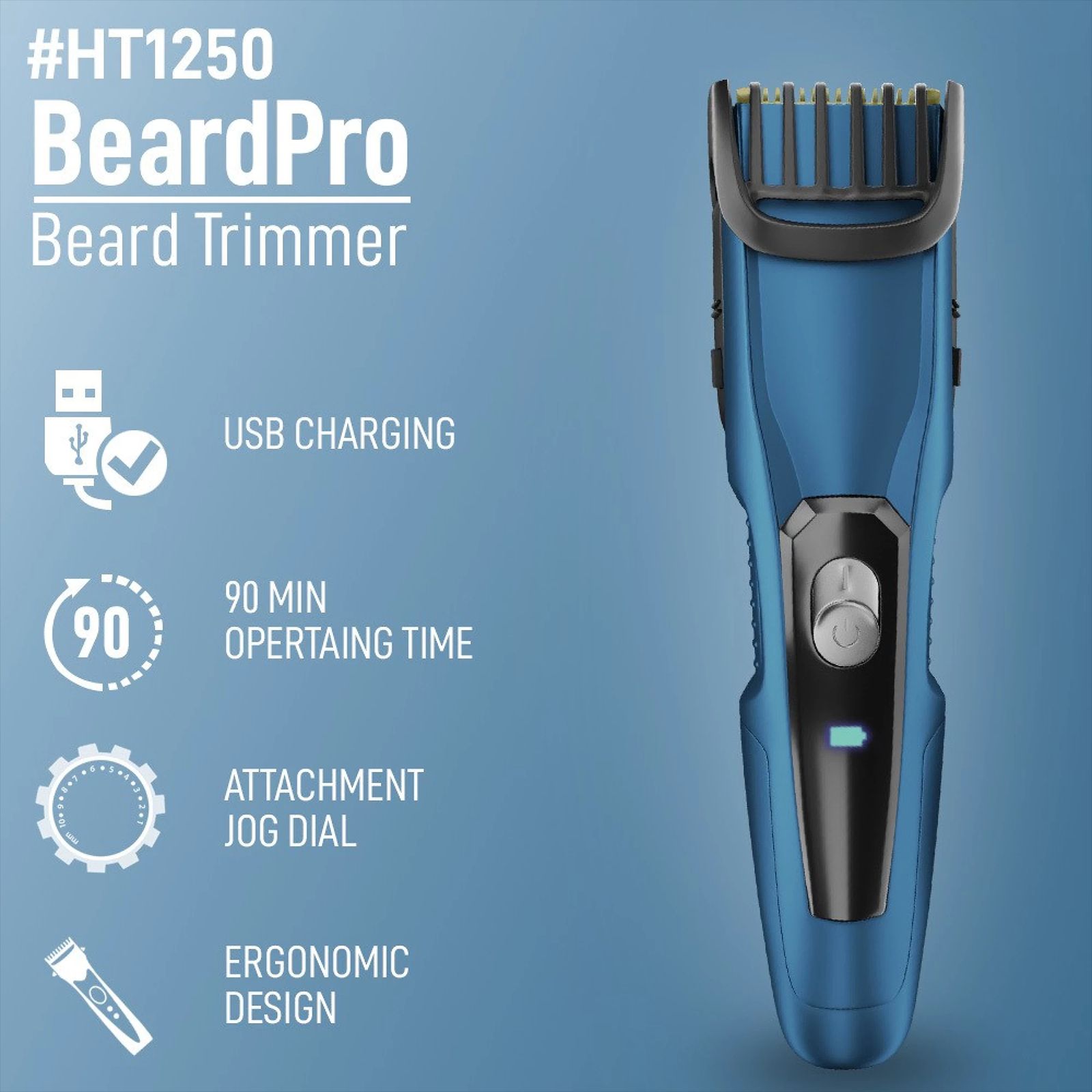 SYSKA BeardPro Rechargeable Corded & Cordless Dry Trimmer for Beard & Moustache with 20 Length Settings for Men (90min Runtime, Fast Charging, Blue)_6