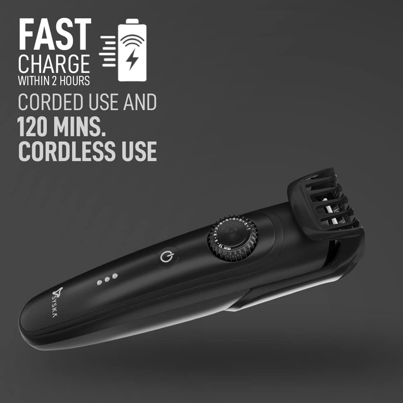 SYSKA BeardPro Rechargeable Corded & Cordless Dry Trimmer for Beard & Moustache with 40 Length Settings for Men (120min Runtime, IPX7 Washable Body, Black)_5