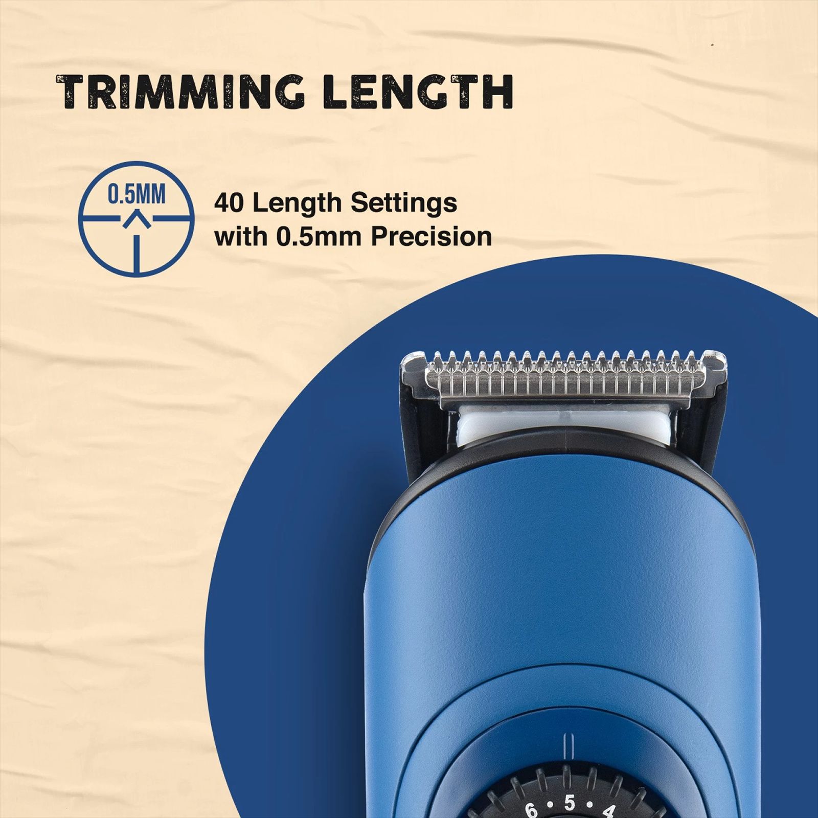 SYSKA BeardPro Rechargeable Corded & Cordless Dry Trimmer for Beard, Moustache, Nose, Ear & Eyebrow with 40 Length Settings for Men (120min Runtime, IPX7 Waterproof, Blue)_4