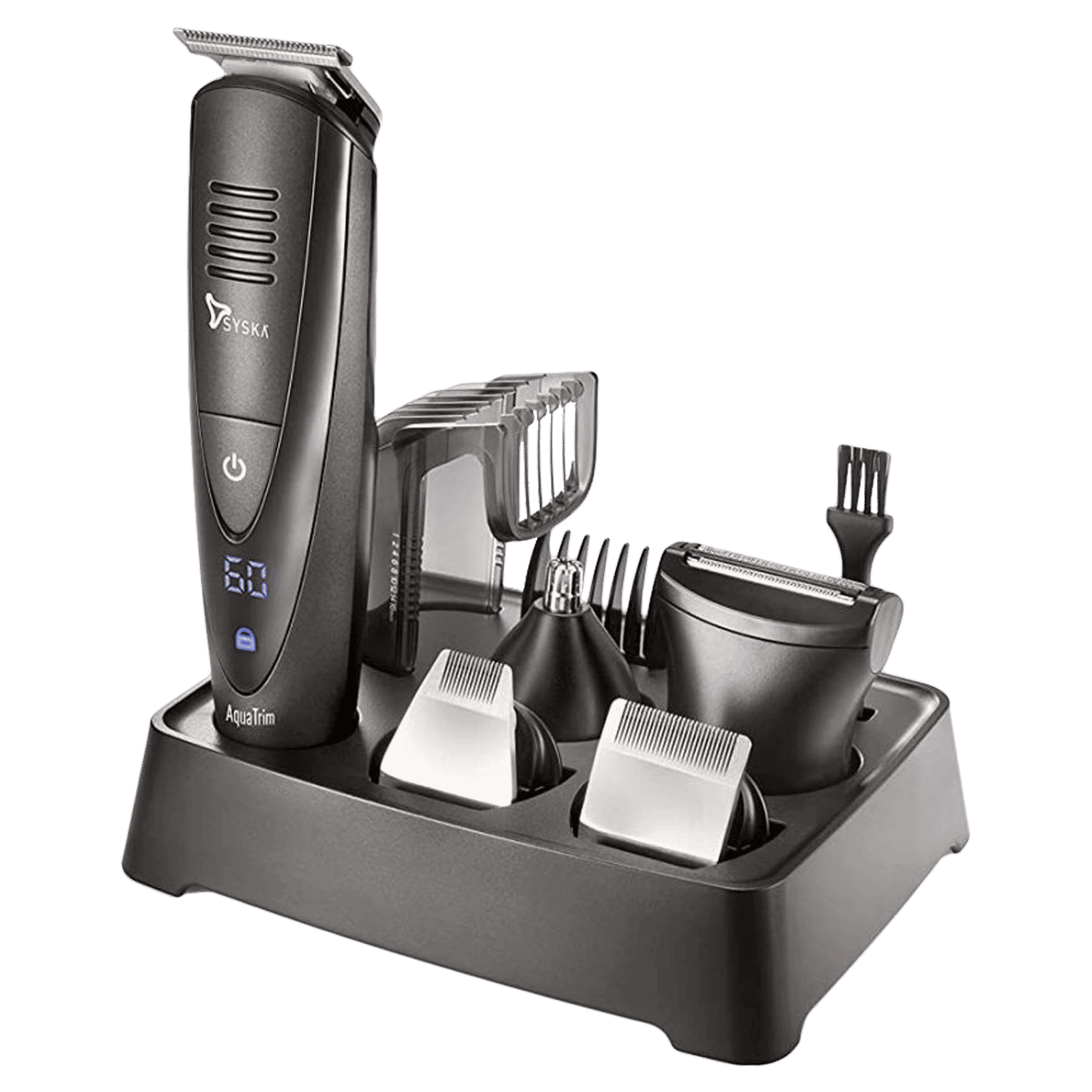SYSKA Aqua Trim Pro Styling 5-in-1 Rechargeable Corded & Cordless Grooming Kit for Body, Nose, Beard & Moustache for Men (60min Runtime, Fast Charging, Black)_1