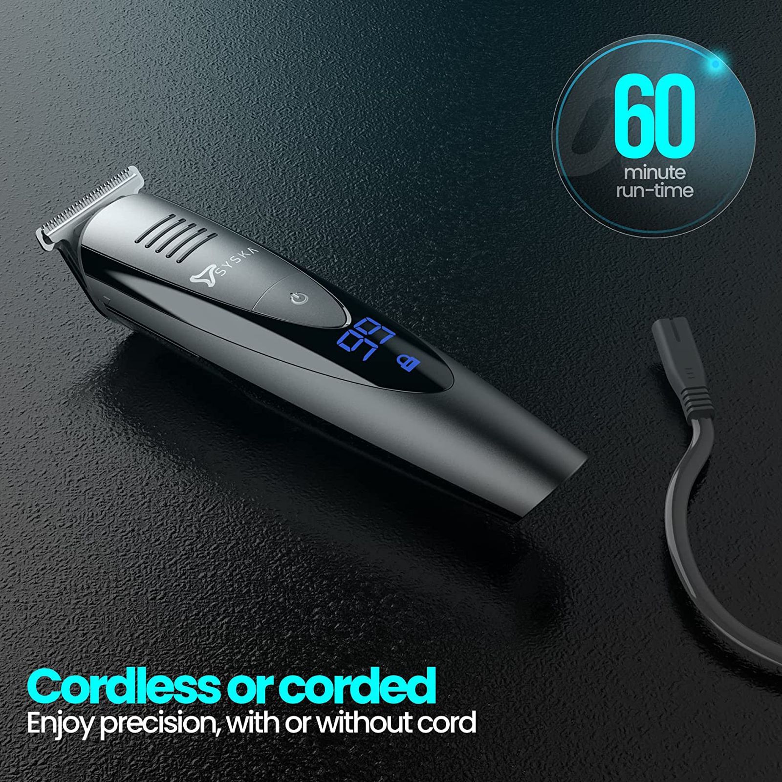 SYSKA Aqua Trim Pro Styling 5-in-1 Rechargeable Corded & Cordless Grooming Kit for Body, Nose, Beard & Moustache for Men (60min Runtime, Fast Charging, Black)_4