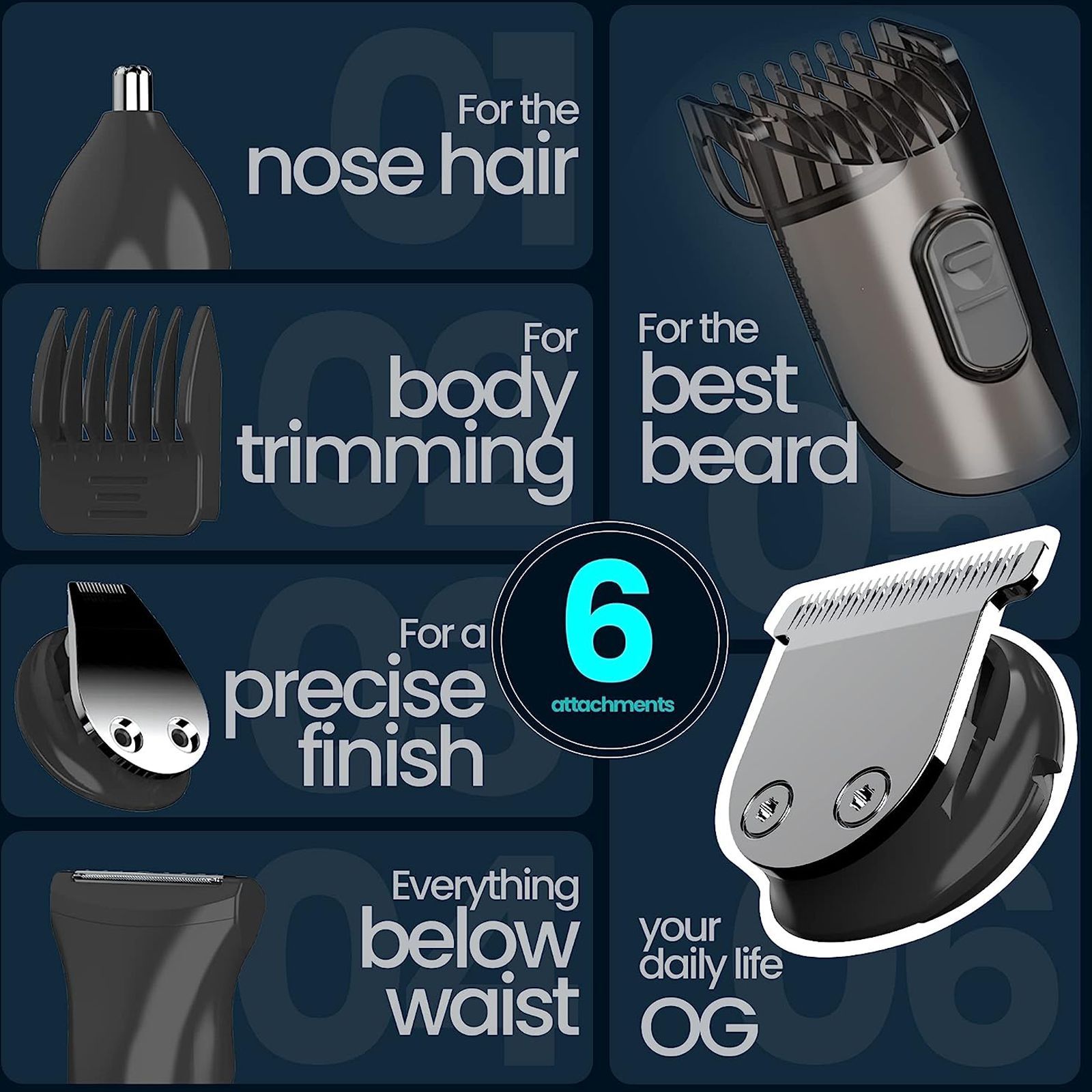 SYSKA Aqua Trim Pro Styling 5-in-1 Rechargeable Corded & Cordless Grooming Kit for Body, Nose, Beard & Moustache for Men (60min Runtime, Fast Charging, Black)_7