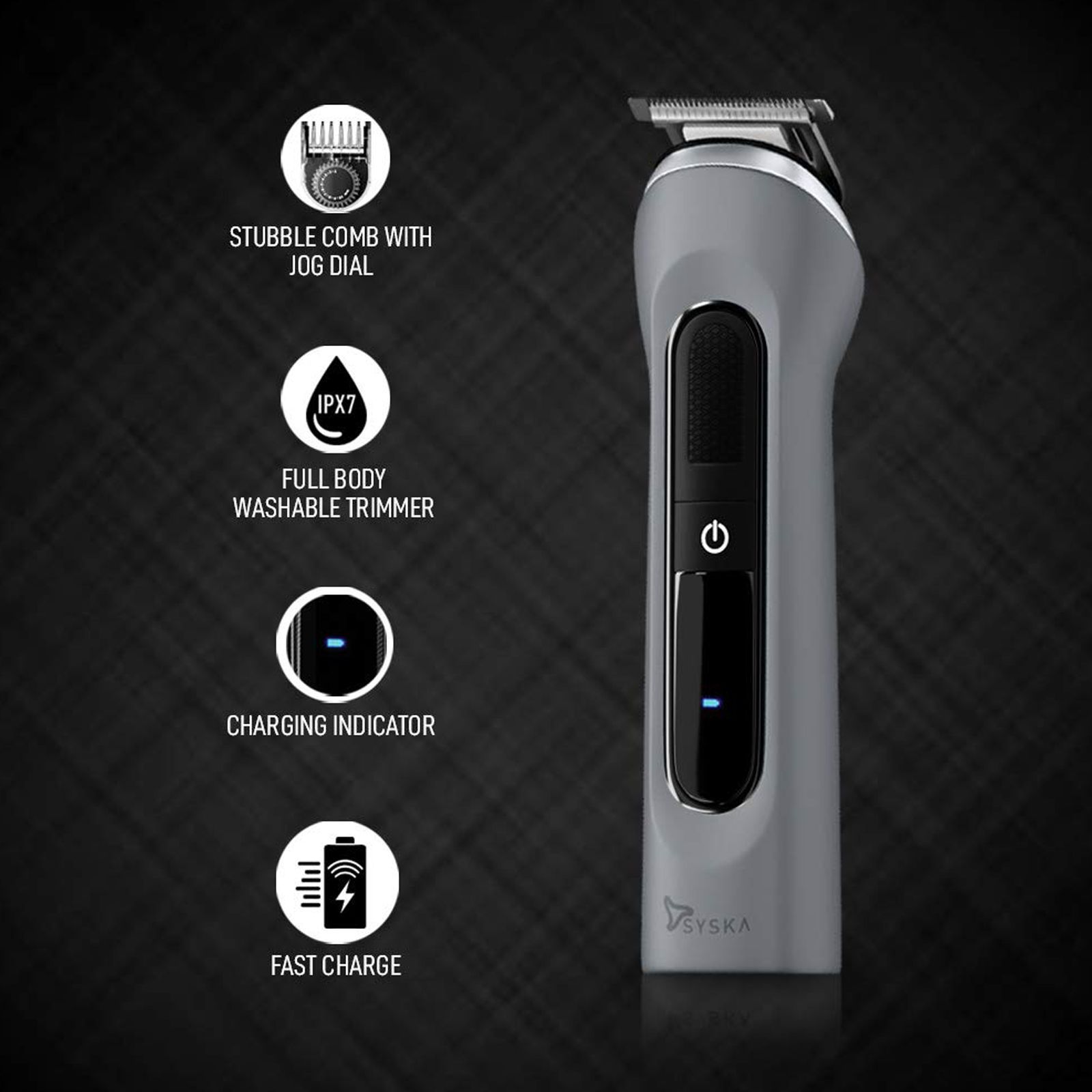 SYSKA UltraTrim Rechargeable Corded & Cordless Dry Trimmer for Beard, Moustache, Nose, Ear & Eyebrow with 20 Length Settings for Men (120min Runtime, Fast Charging, Grey)_7