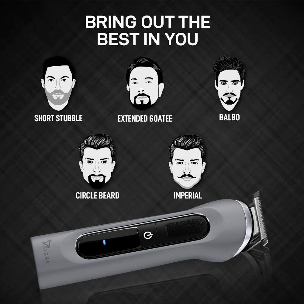 SYSKA UltraTrim Rechargeable Corded & Cordless Dry Trimmer for Beard, Moustache, Nose, Ear & Eyebrow with 20 Length Settings for Men (120min Runtime, Fast Charging, Grey)_9