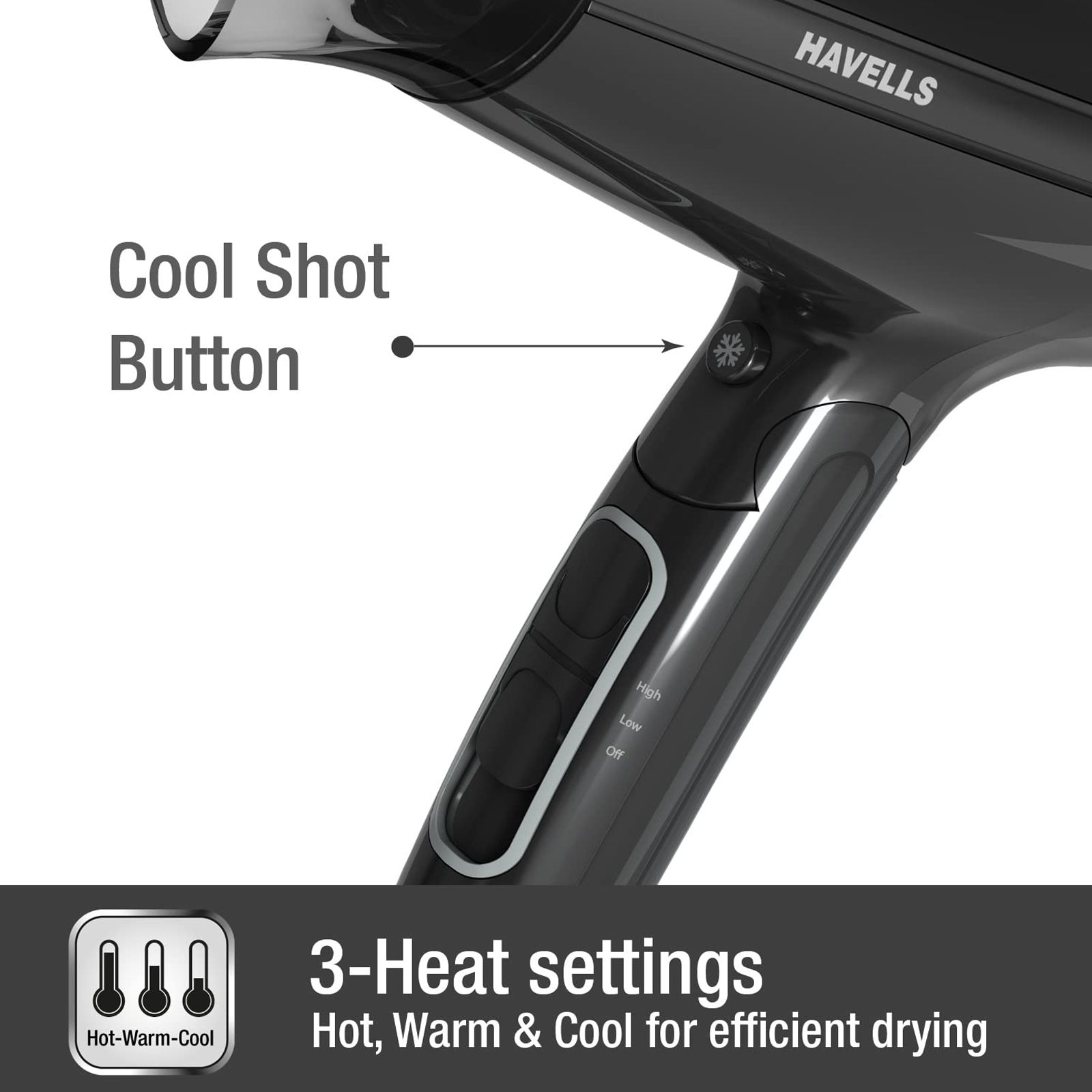 HAVELLS HD3191 Hair Dryer with 3 Heat Settings & Cool Shot (Heat Balance Technology, Black)_6
