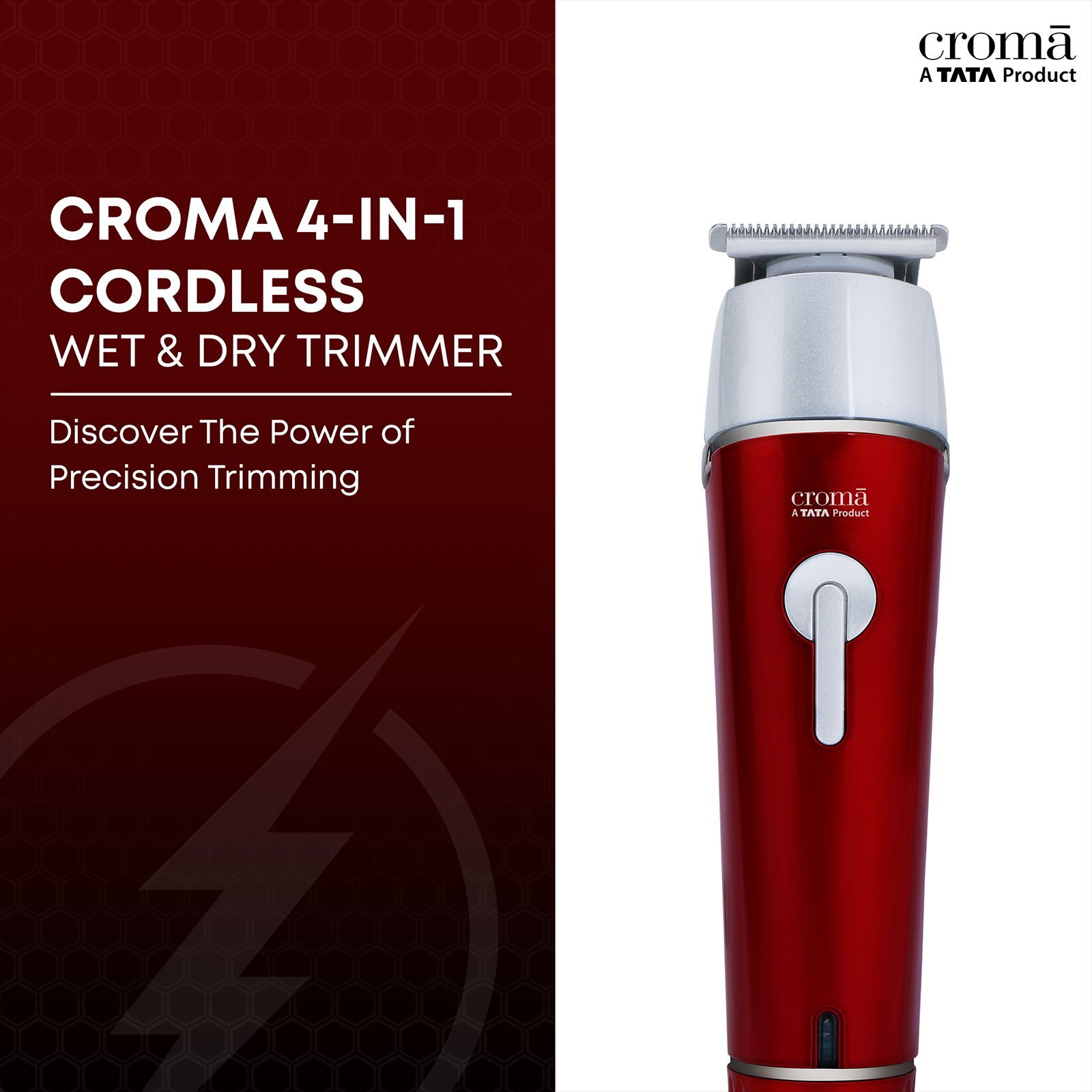 Croma 4 in 1 Cordless Wet & Dry Trimmer for Beard and Hair for Men (120mins Runtime, Water Resistant, Red) Croma 4 in 1 Cordless Wet & Dry Trimmer for Beard and Hair for Men (120mins Runtime, Water Resistant, Red)_8